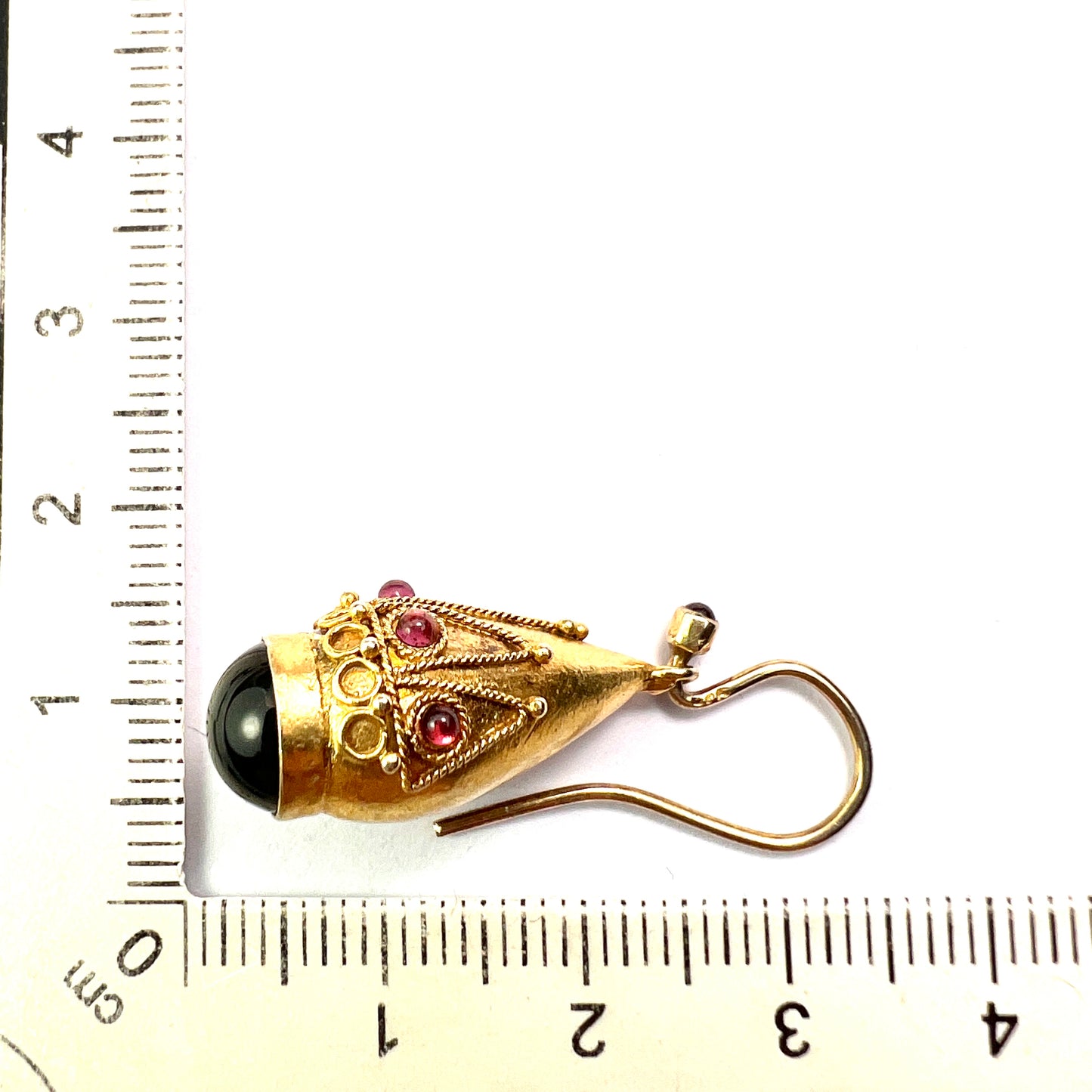 Victorian Garnet Etruscan Golden Teardrop Earrings