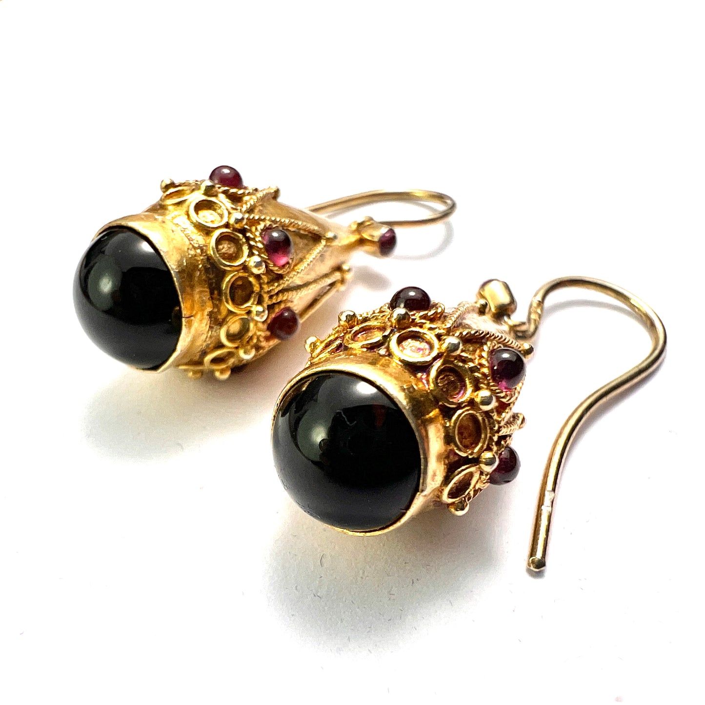 Victorian Garnet Etruscan Golden Teardrop Earrings