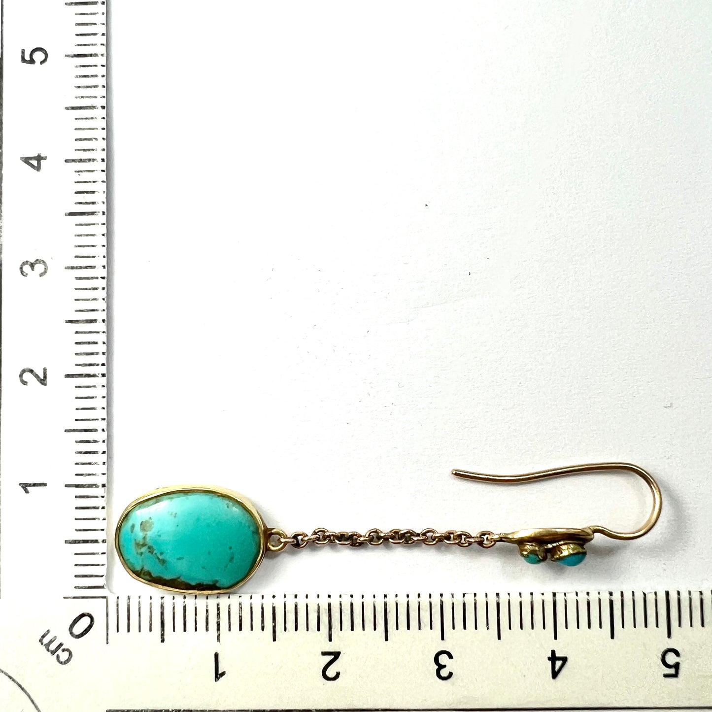 Edwardian Art Nouveau Turquoise 9CT Gold Chain Drop Earrings
