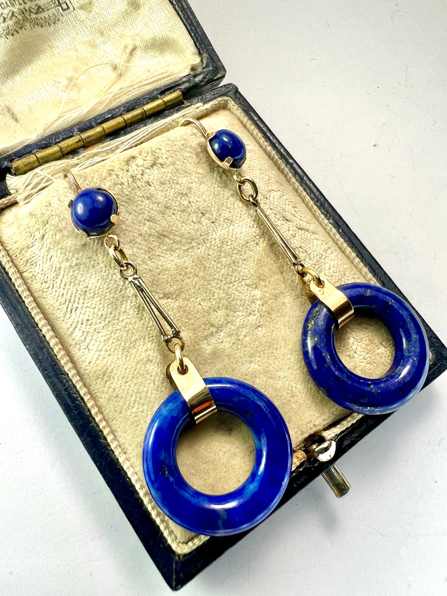 Rare Art Deco Lapis Lazuli Gold Torus Earrings
