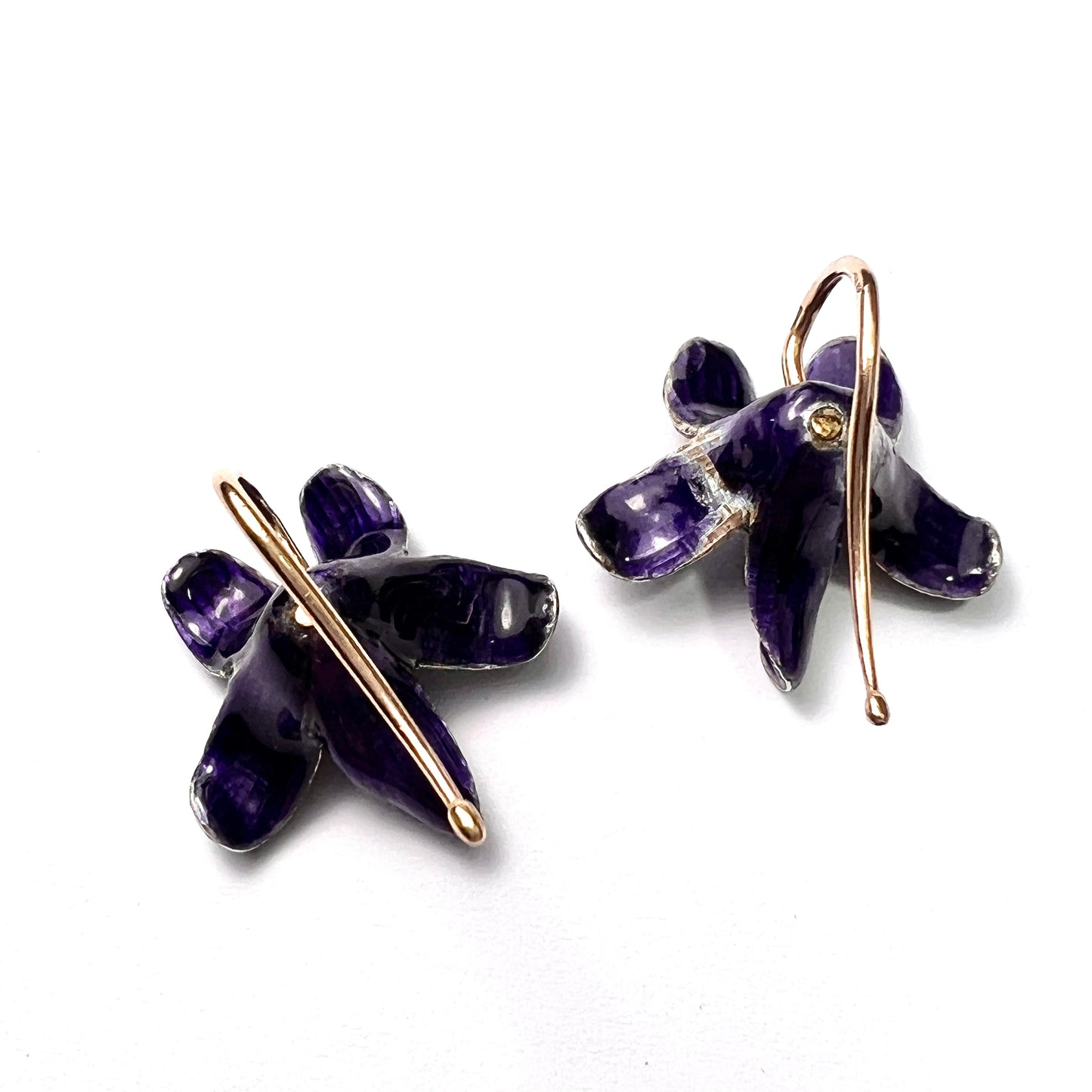 Rare French Art Nouveau 18CT Gold Violet Enamel Earrings