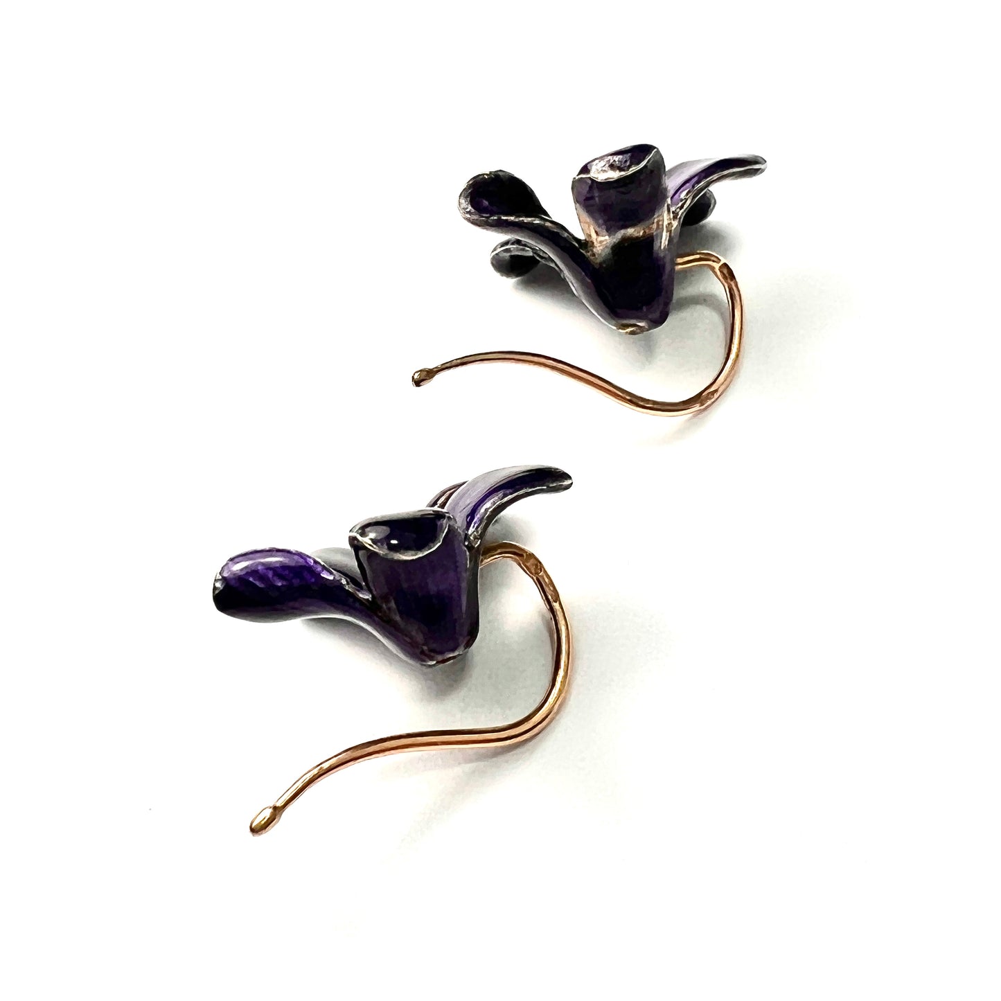 Rare French Art Nouveau 18CT Gold Violet Enamel Earrings