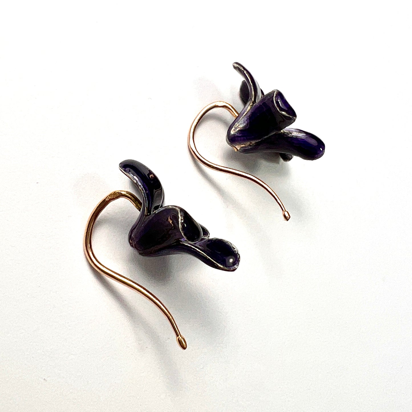 Rare French Art Nouveau 18CT Gold Violet Enamel Earrings