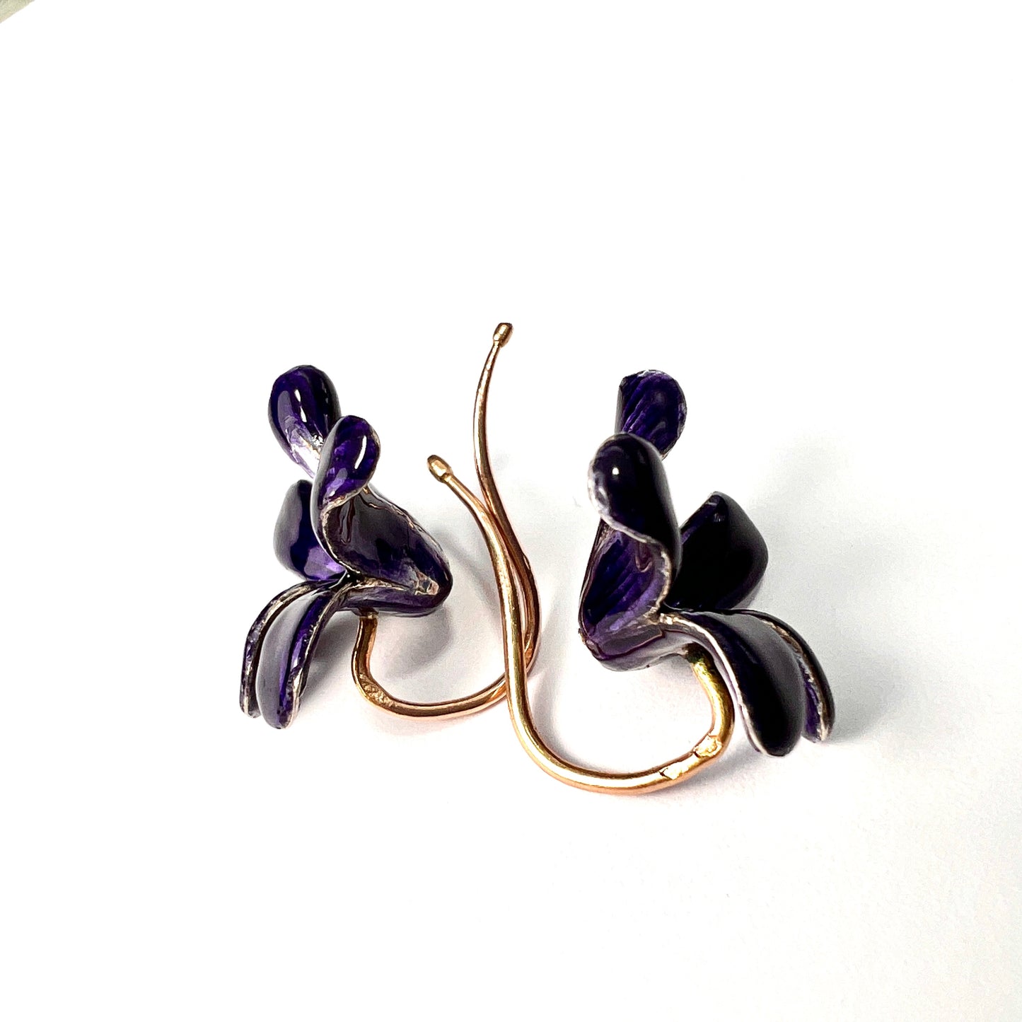 Rare French Art Nouveau 18CT Gold Violet Enamel Earrings