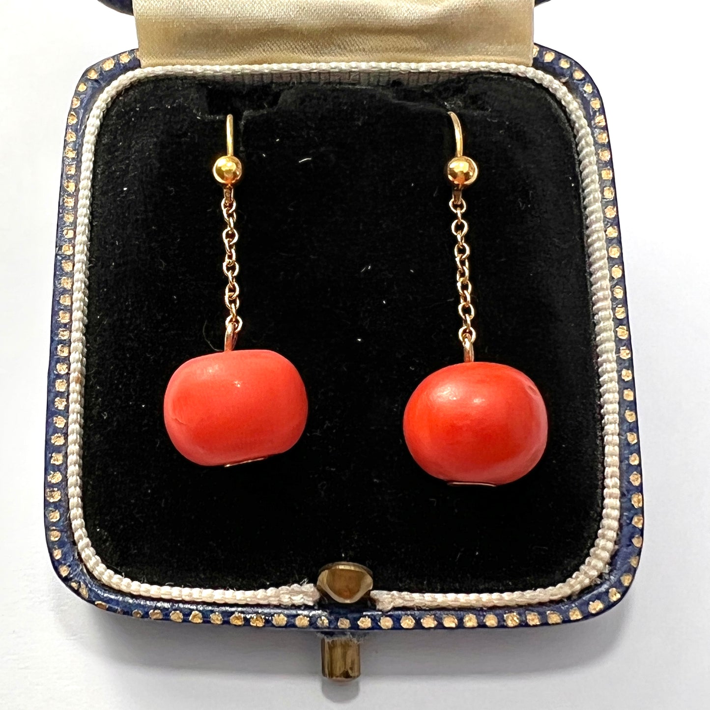 Antique Victorian 9CT Gold Chain Drop Coral Earrings