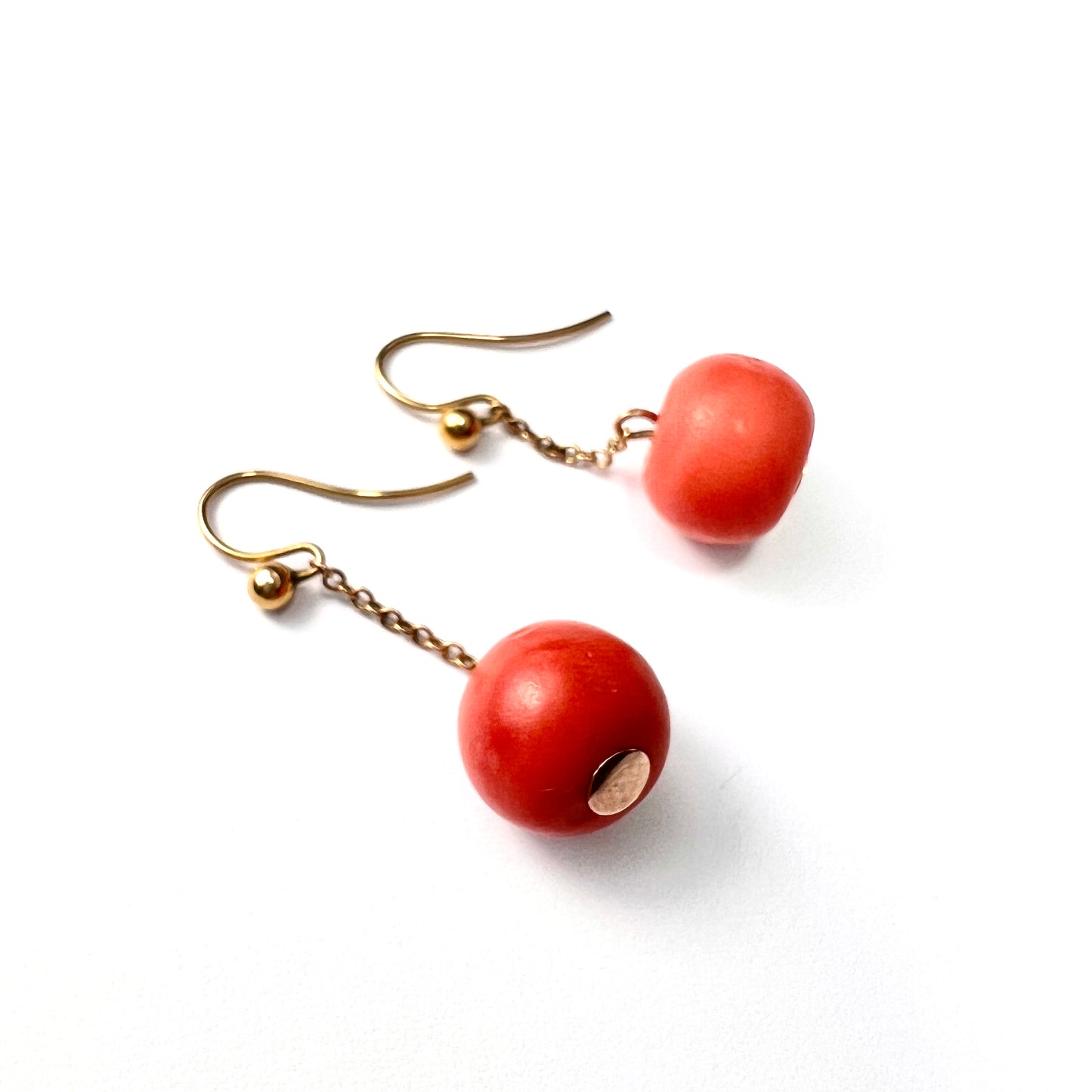 Antique Victorian 9CT Gold Chain Drop Coral Earrings