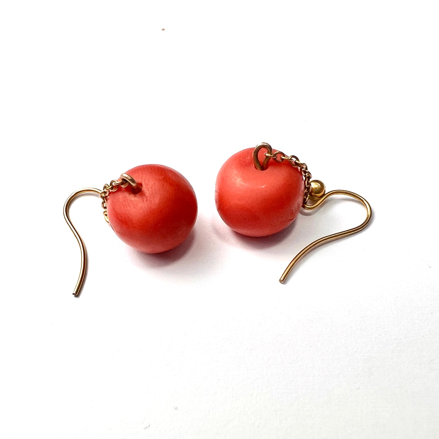 Antique Victorian 9CT Gold Chain Drop Coral Earrings