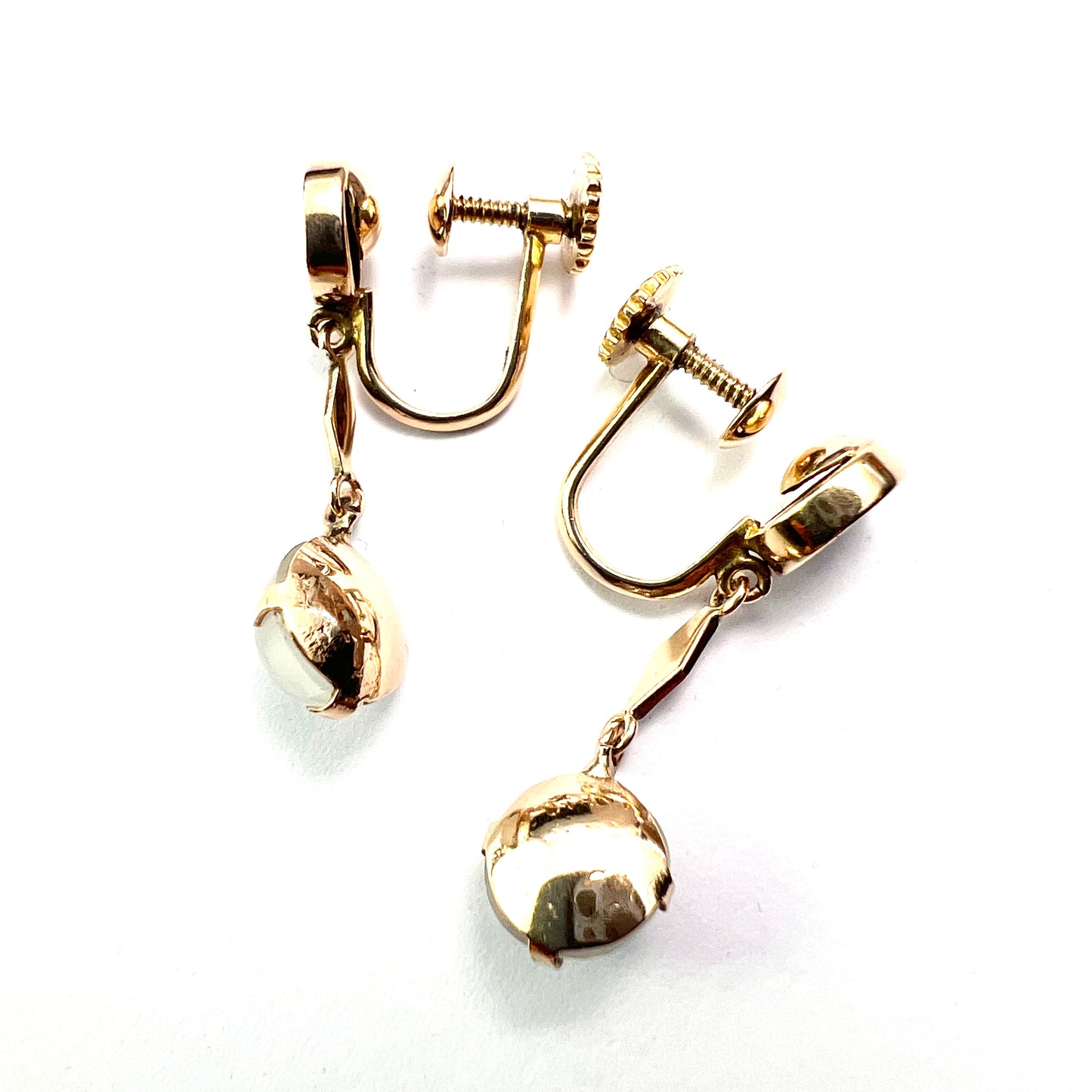 Vintage Moonstone 14CT Gold Chinese Blessing Earrings
