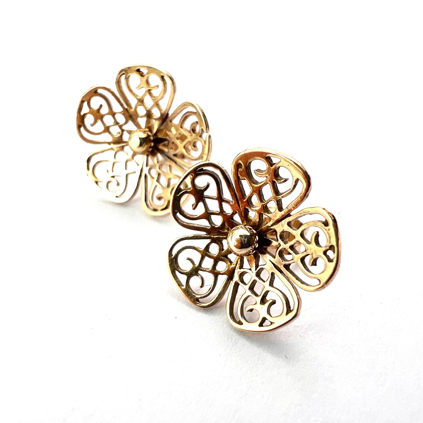 Large Vintage 9CT Gold Flower Stud Earrings