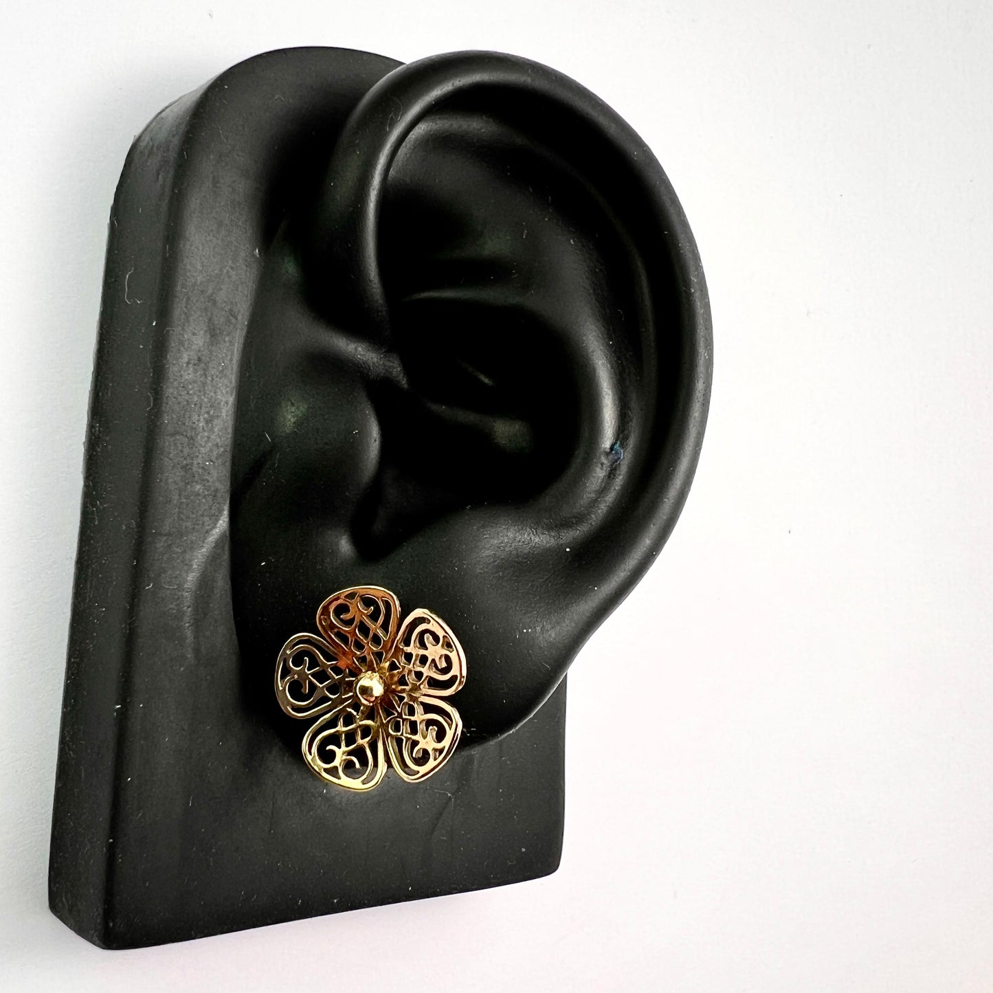 Large Vintage 9CT Gold Flower Stud Earrings
