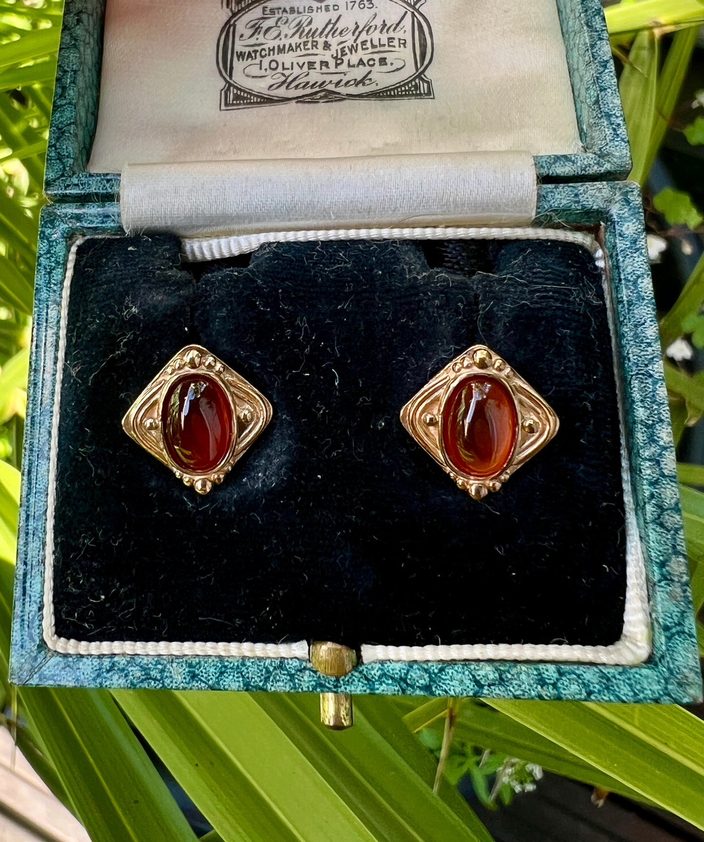 Vintage 9CT Gold Art Nouveau Style Amber Stud Earrings