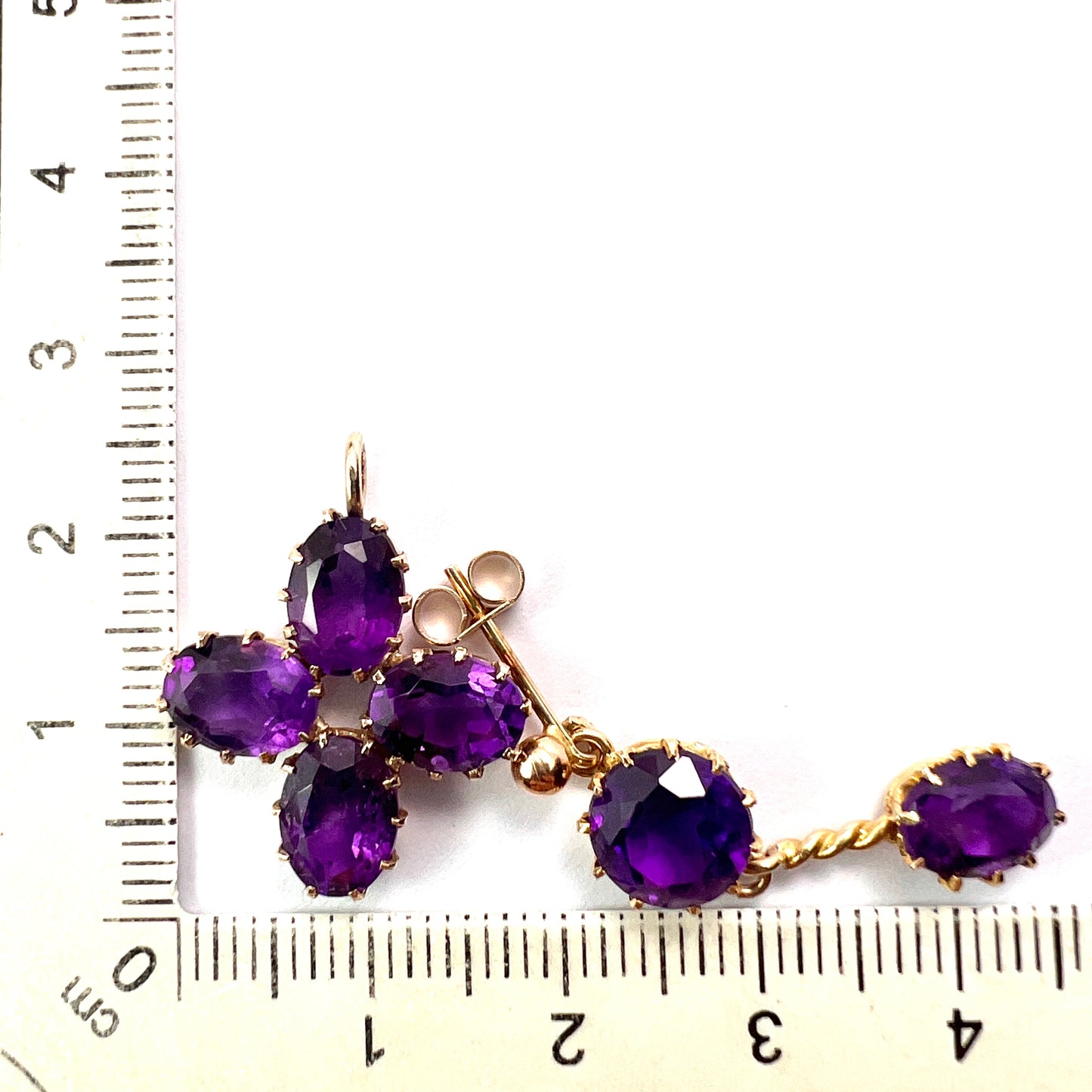 Victorian Style 9CT Gold Amethyst Cross Pendant and Earrings