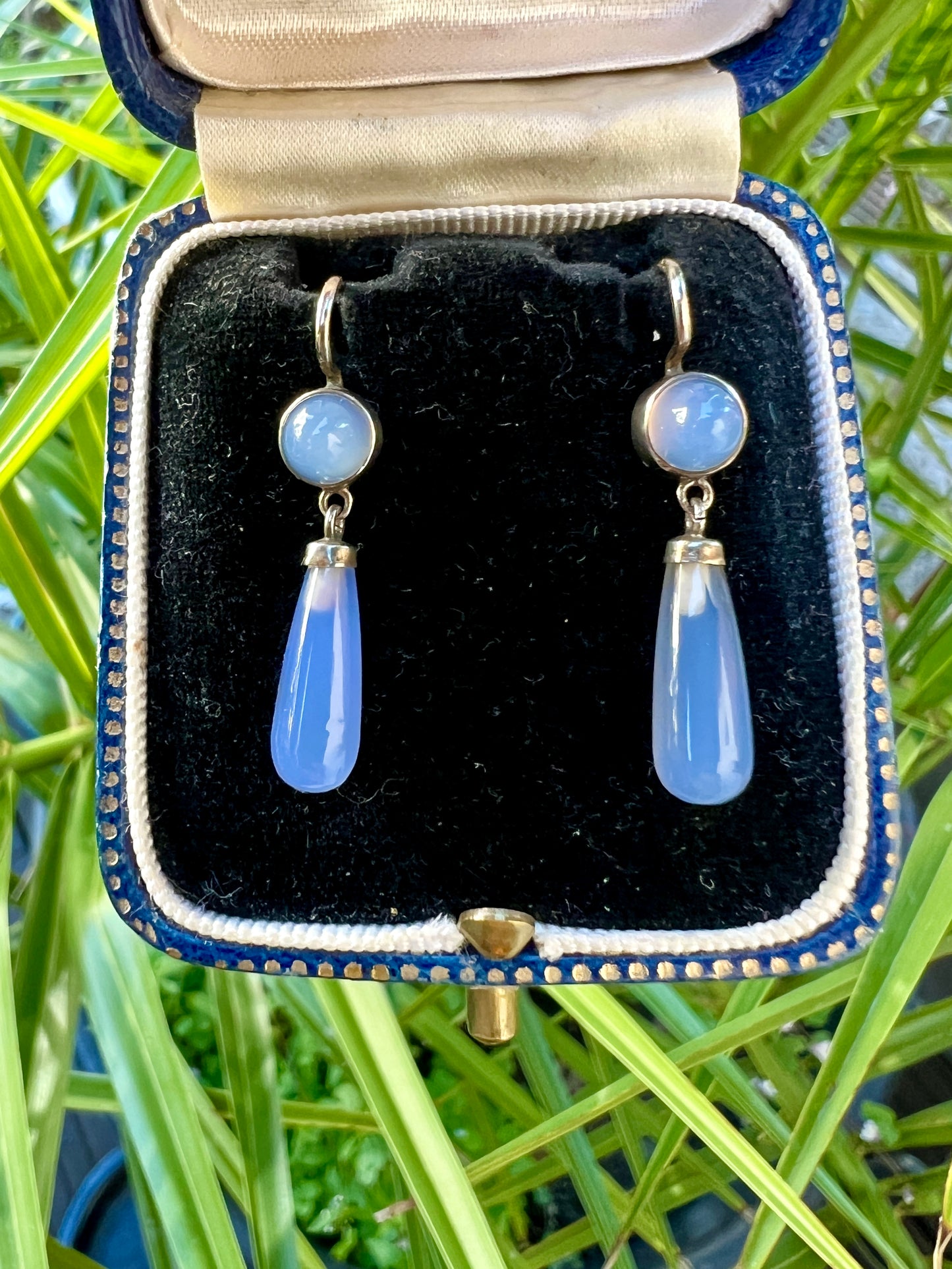 Antique Silver Chalcedony Teardrop Earrings