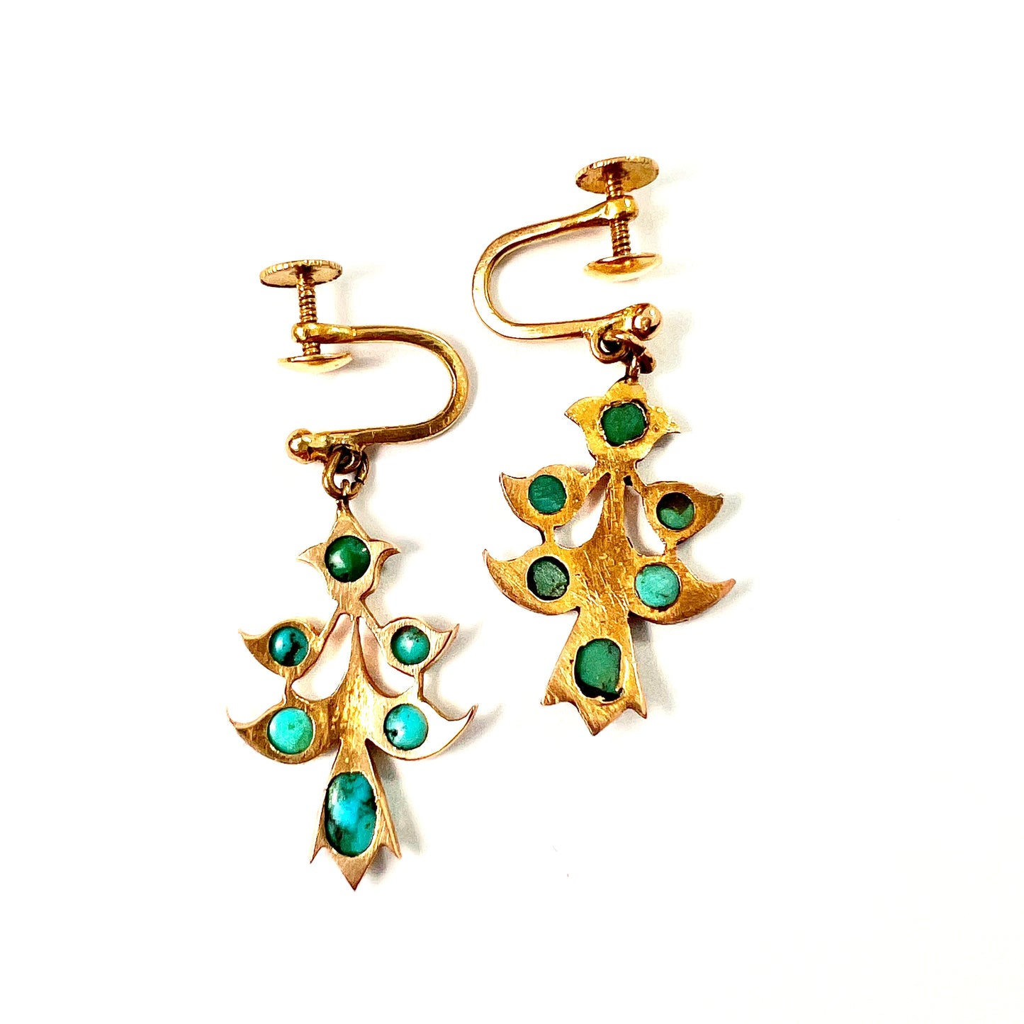 Victorian High Carat Gold Turquoise Screwback Earrings