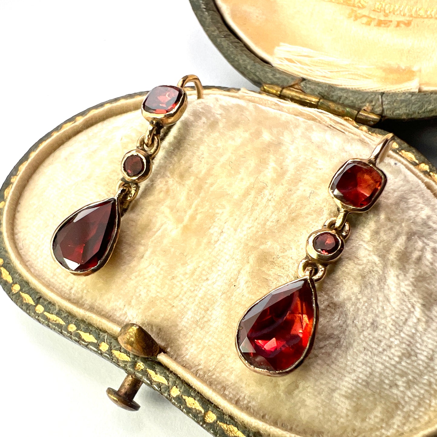 Georgian Garnet Teardrop 9CT Gold Earrings