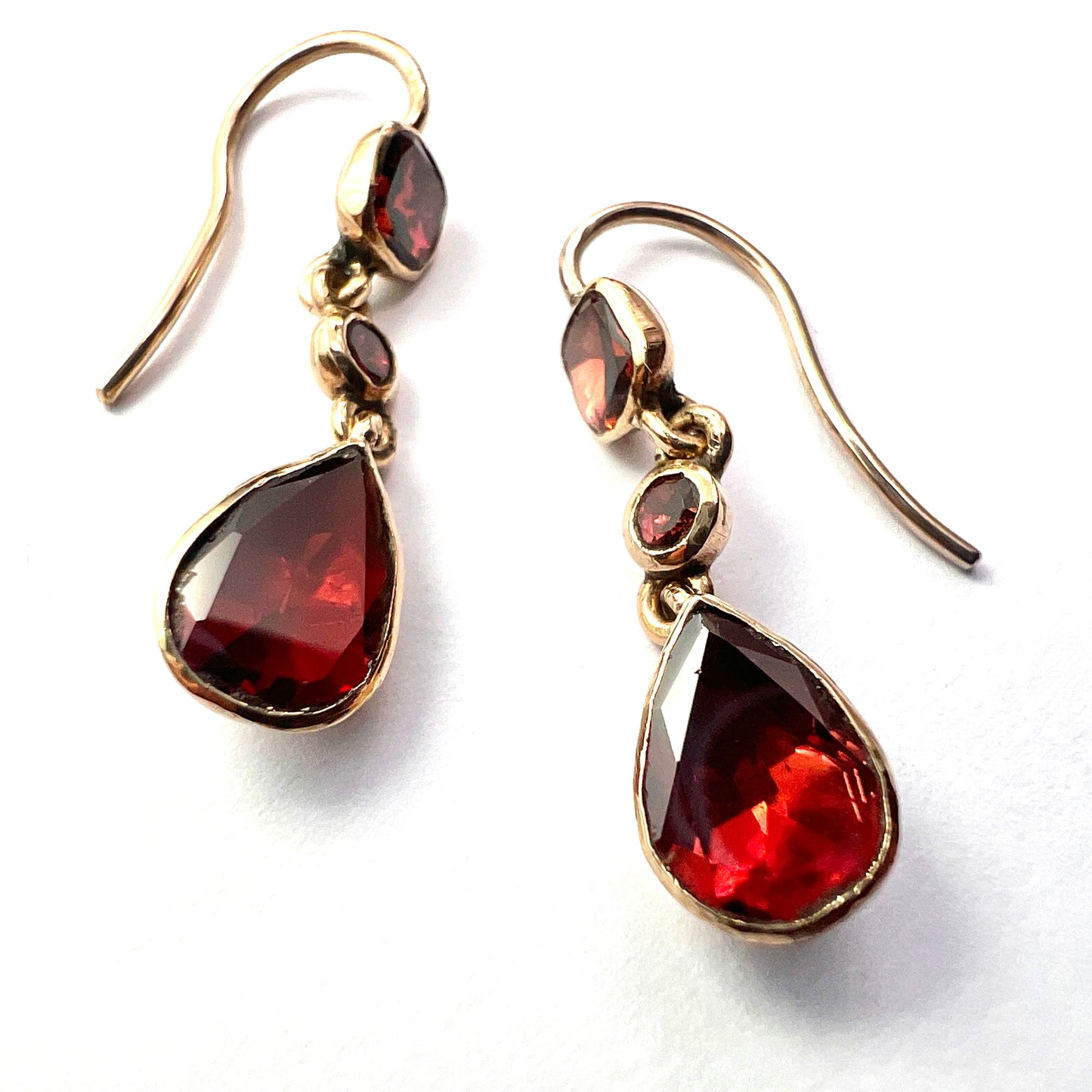 Georgian Garnet Teardrop 9CT Gold Earrings