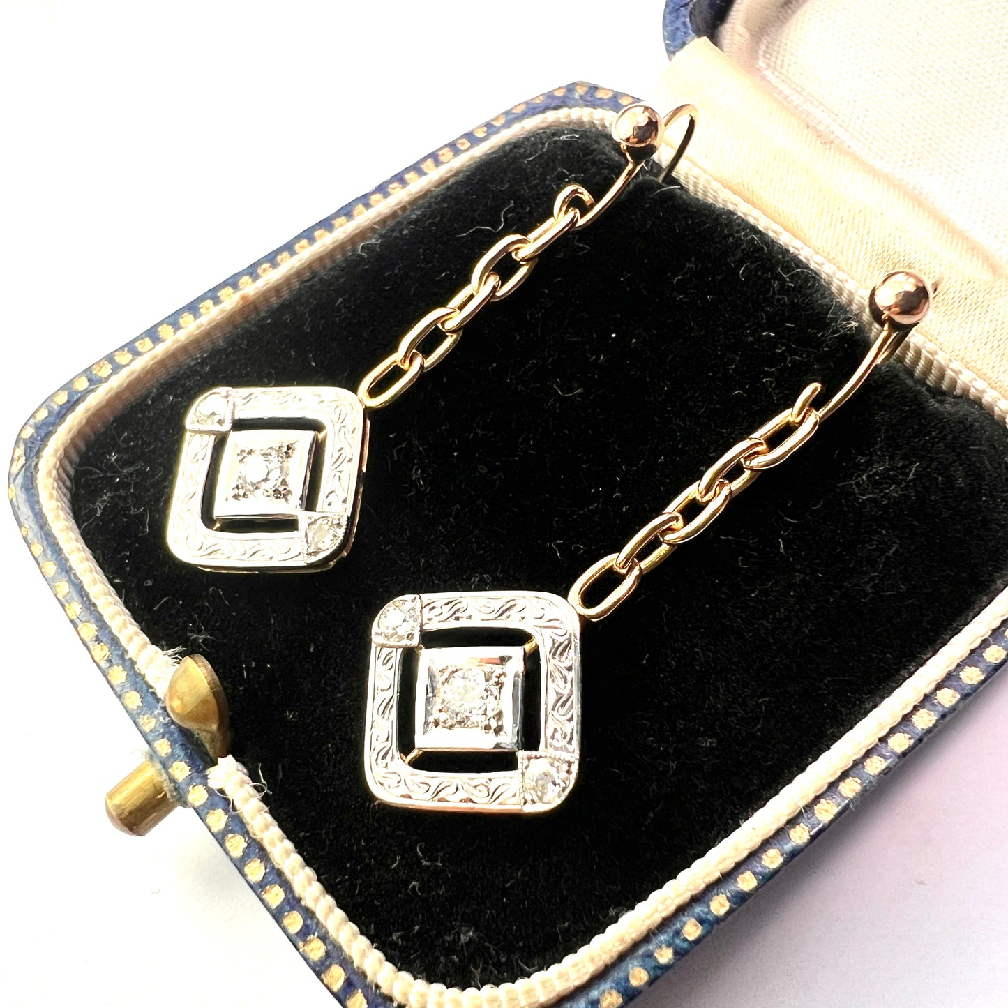 Edwardian Style Diamond Earrings in White and Yellow Gold