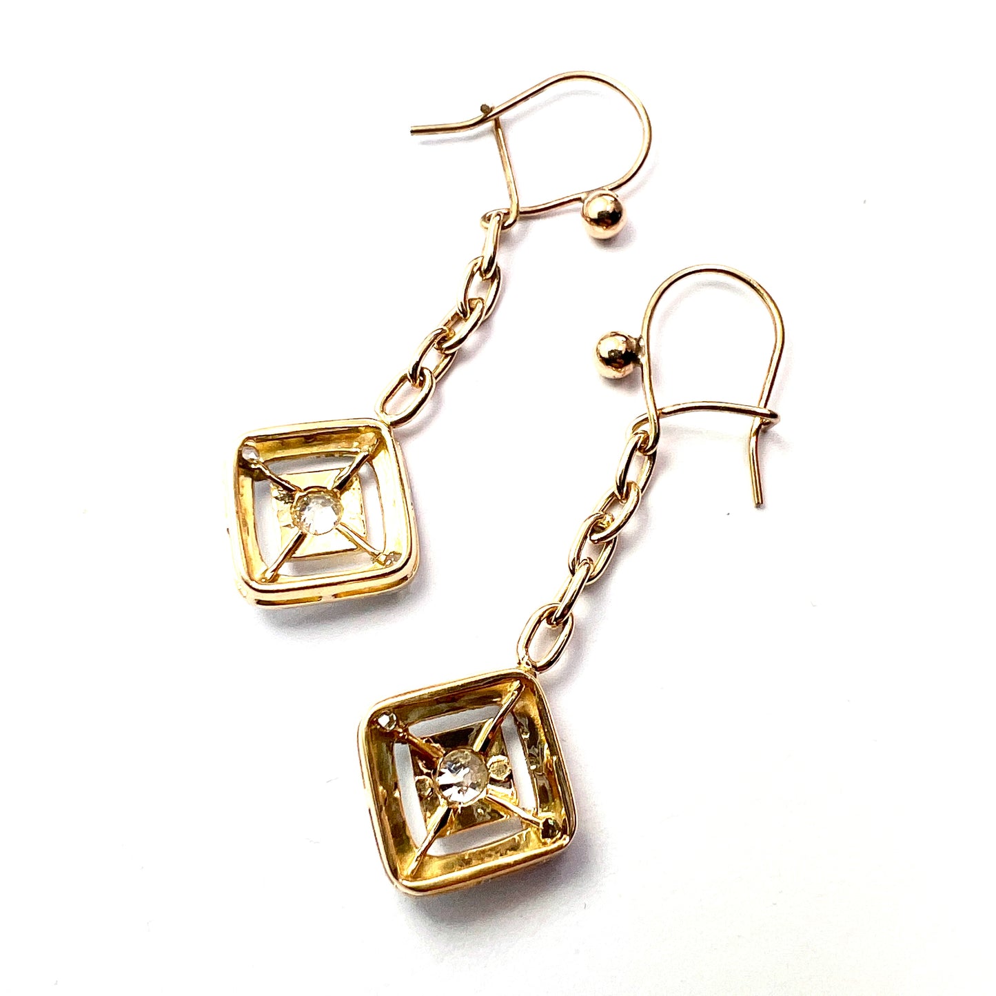 Edwardian Style Diamond Earrings in White and Yellow Gold