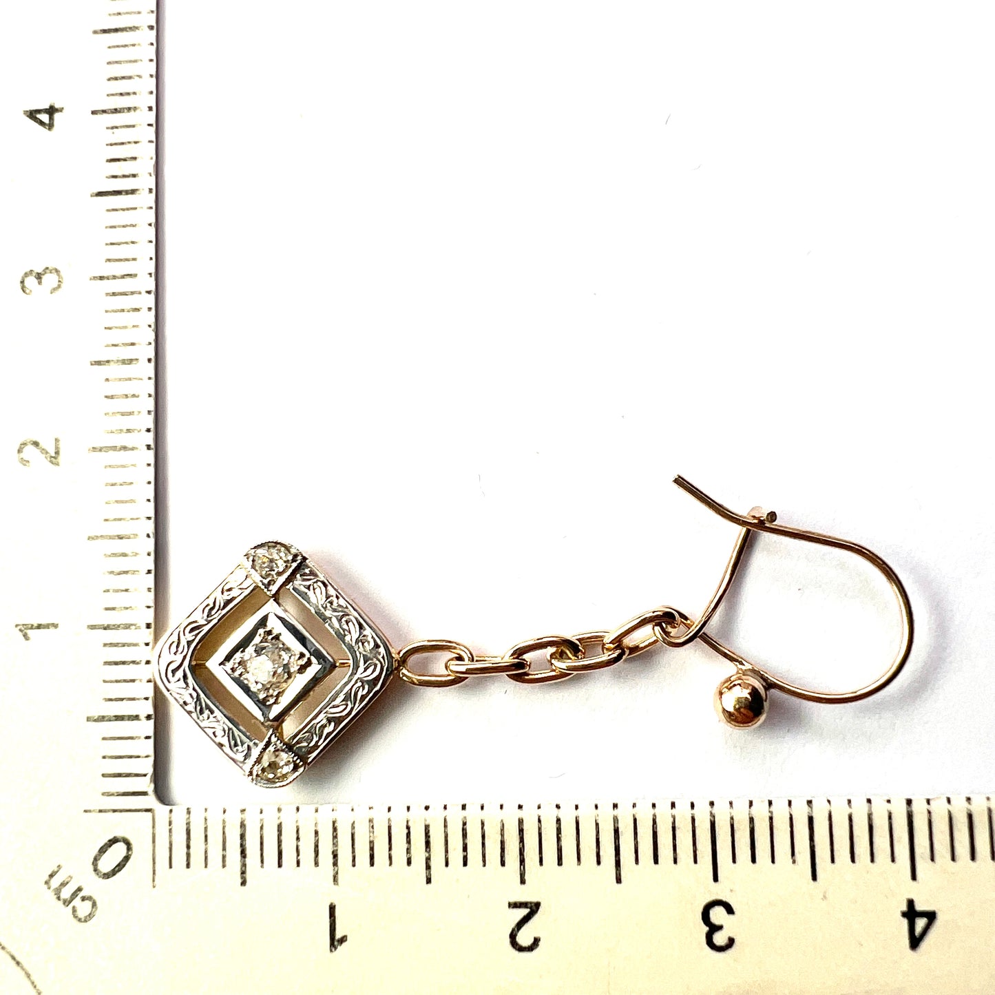 Edwardian Style Diamond Earrings in White and Yellow Gold