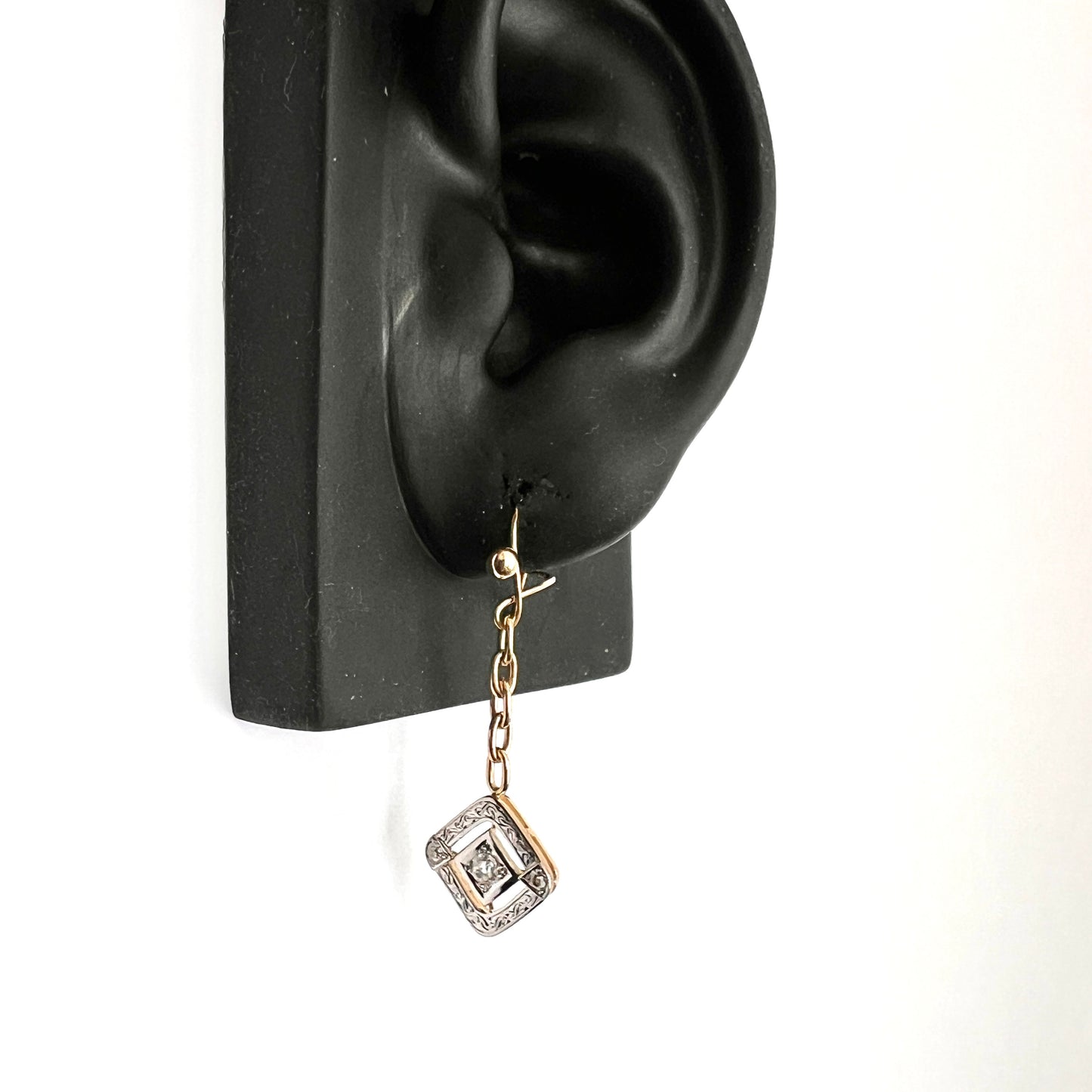 Edwardian Style Diamond Earrings in White and Yellow Gold