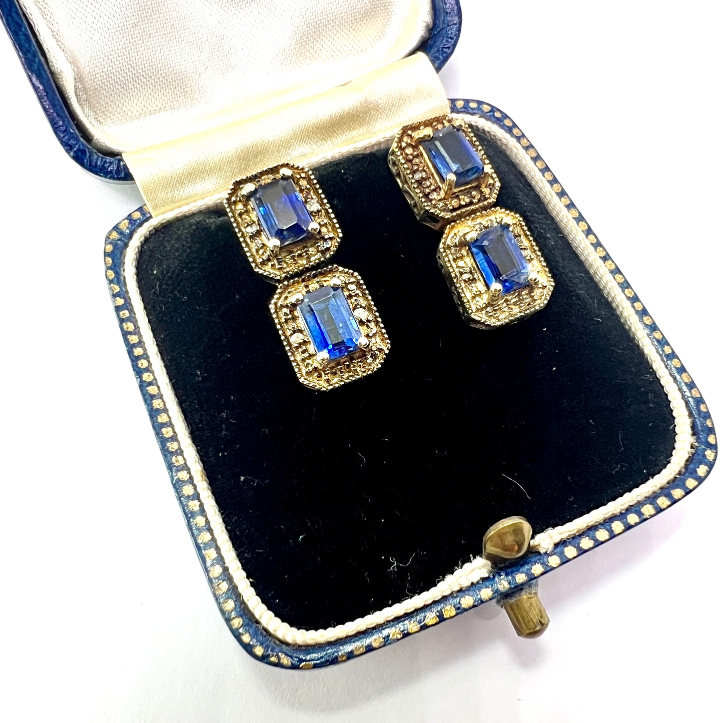 Art Deco Diamond and Sapphire Silver Gilt Earrings