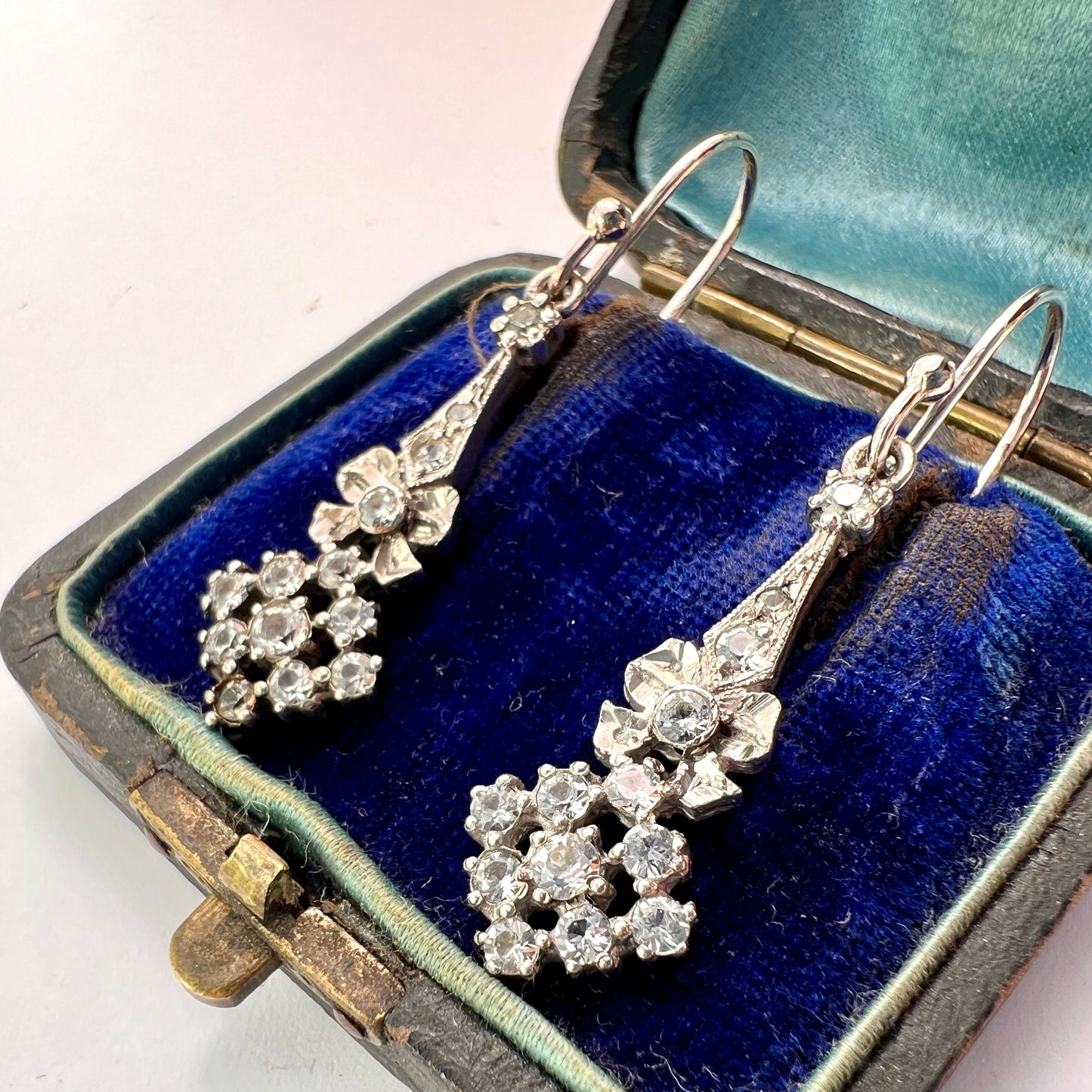 Edwardian Belle Epoque Silver Paste Bow Earrings