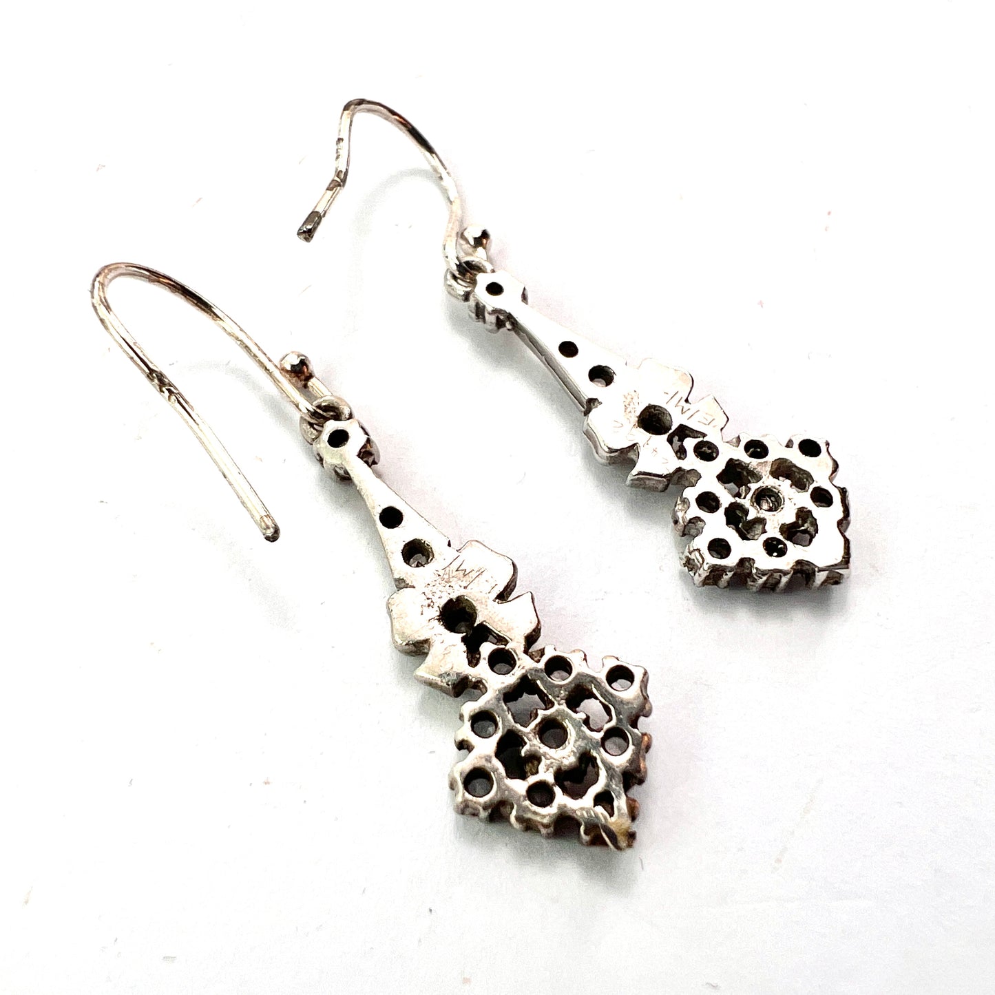 Edwardian Belle Epoque Silver Paste Bow Earrings