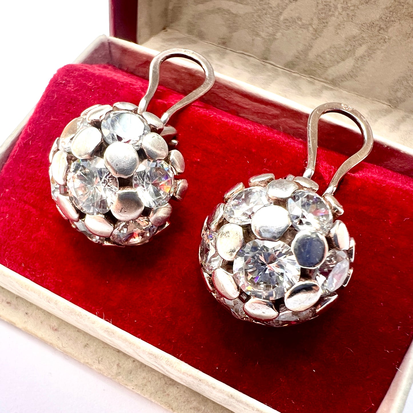 Retro Silver Sparkle Dome Ear Clips