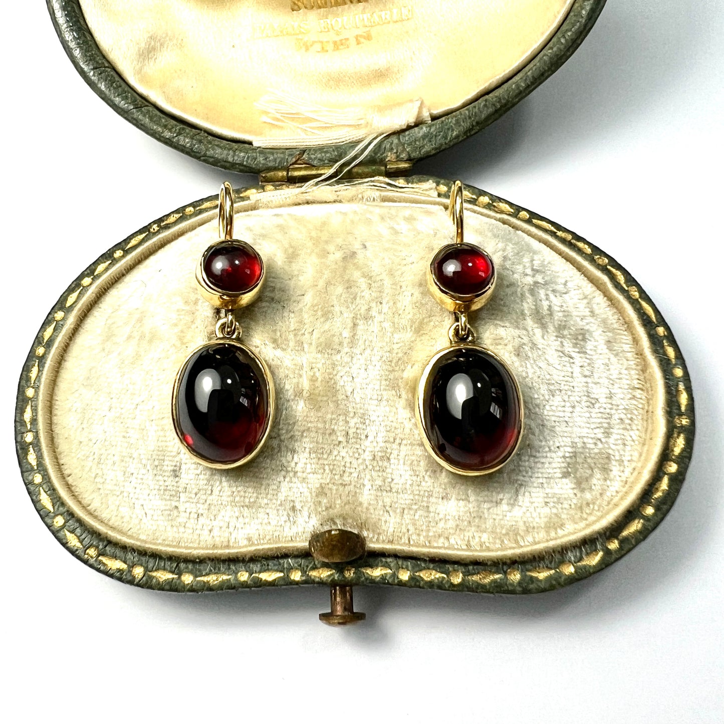 Victorian 9CT Gold Garnet Double Drop Earrings