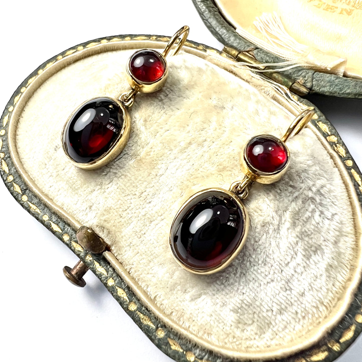 Victorian 9CT Gold Garnet Double Drop Earrings