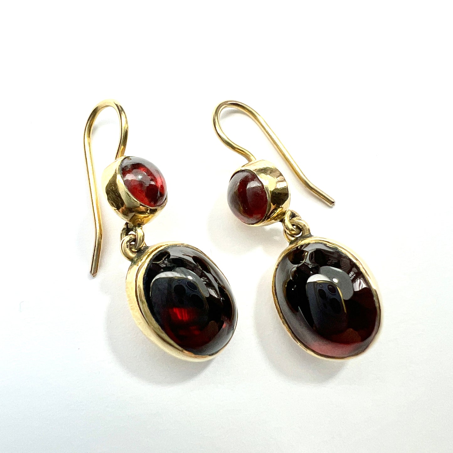Victorian 9CT Gold Garnet Double Drop Earrings