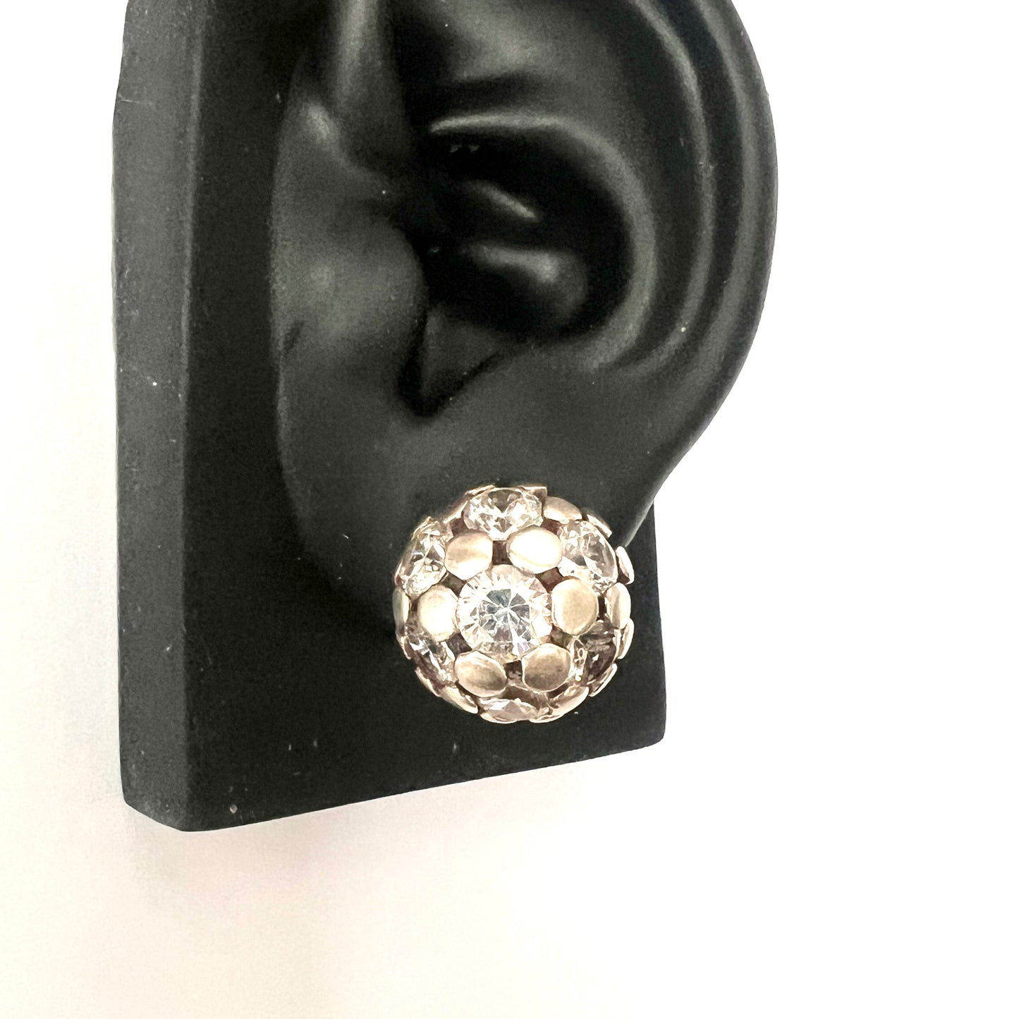 Retro Silver Sparkle Dome Ear Clips