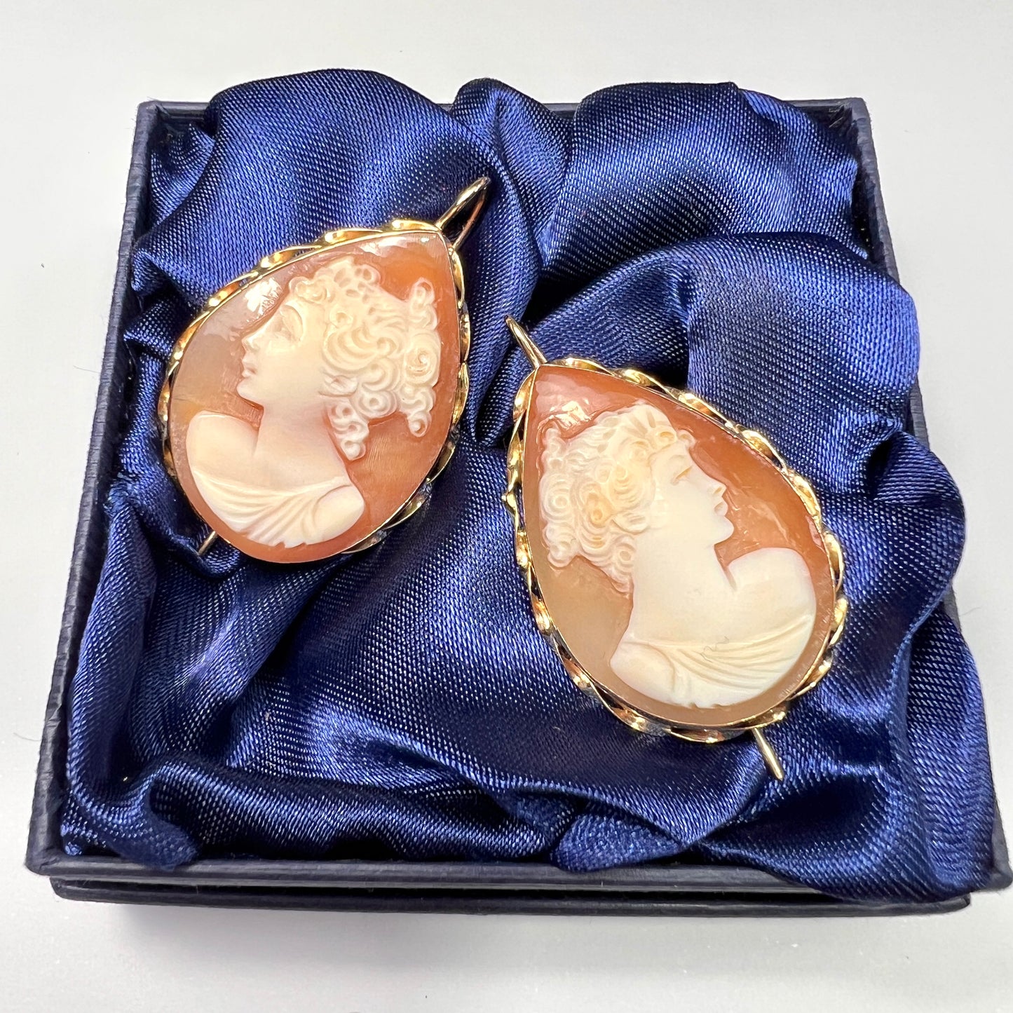 Large 9CT Gold Cameo Teardrop Earrings