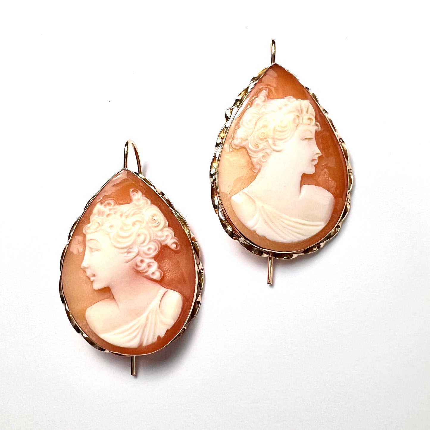 Large 9CT Gold Cameo Teardrop Earrings