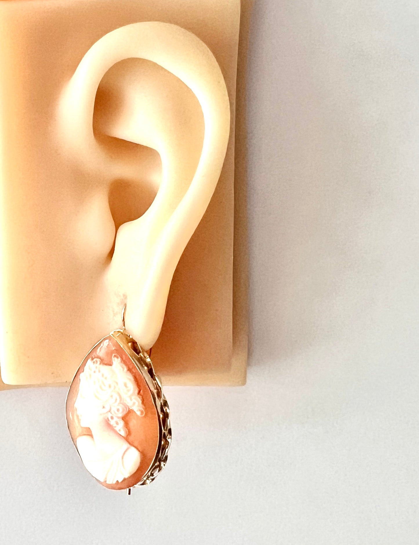 Large 9CT Gold Cameo Teardrop Earrings