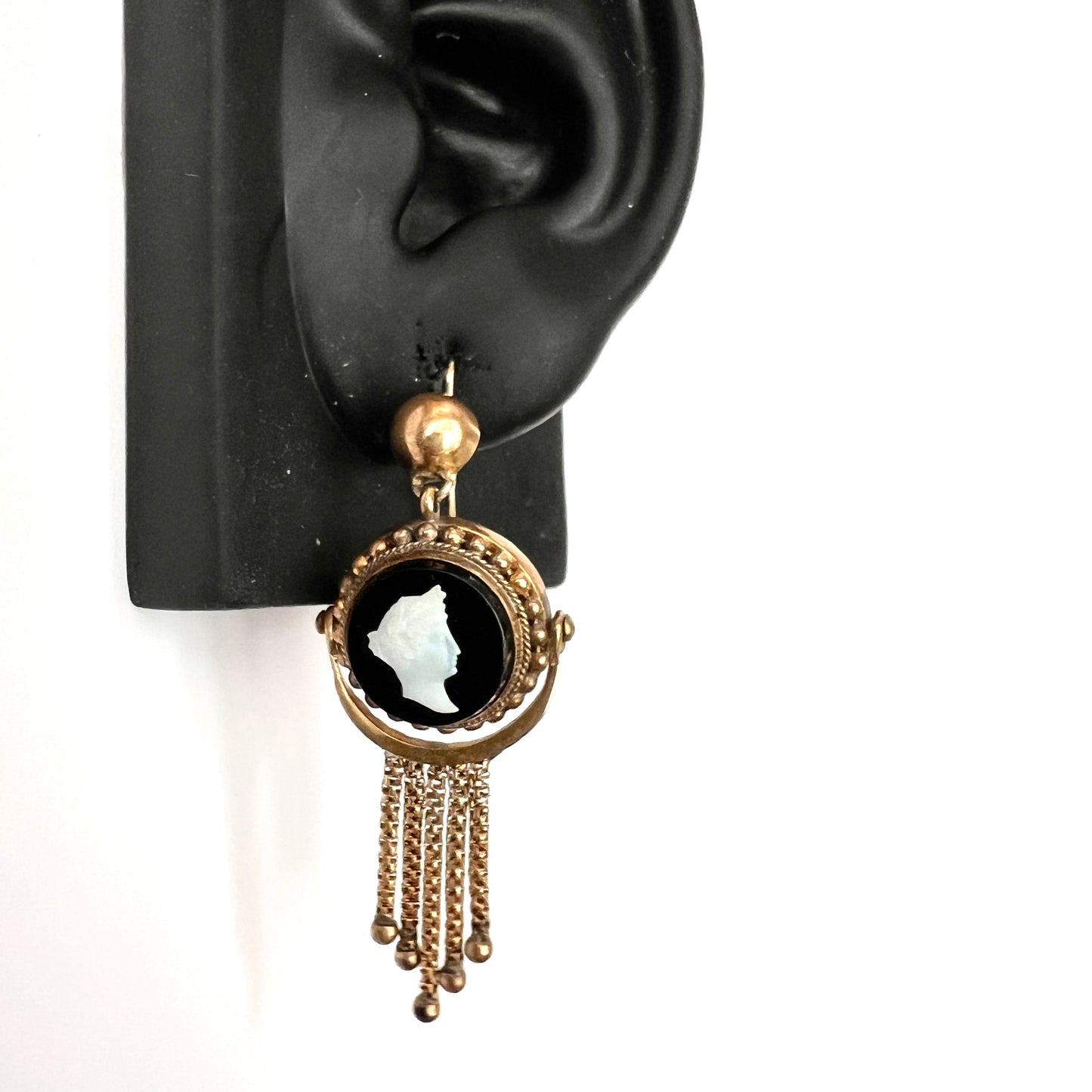 Victorian Classical Cameo Foxtail Tassel Earrings