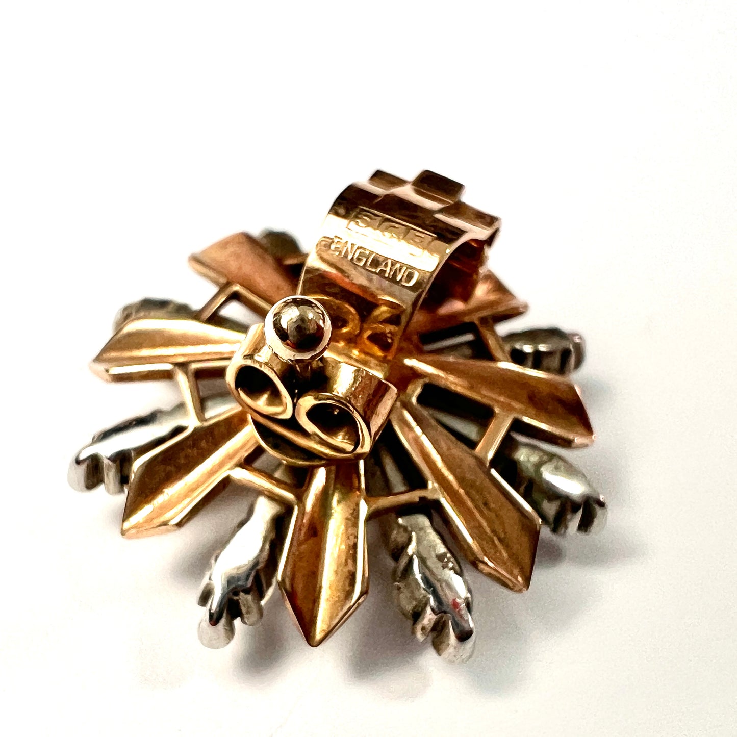 Vintage Sterling Silver and Gold Ciro Sunburst Ear Clips in Original Box