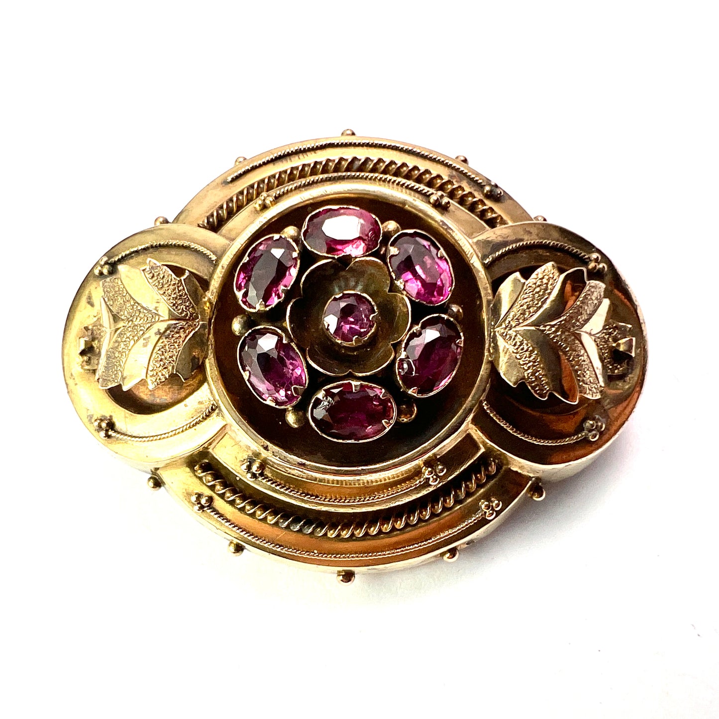 Boxed Victorian Amethyst Demi Parure Earrings and Brooch