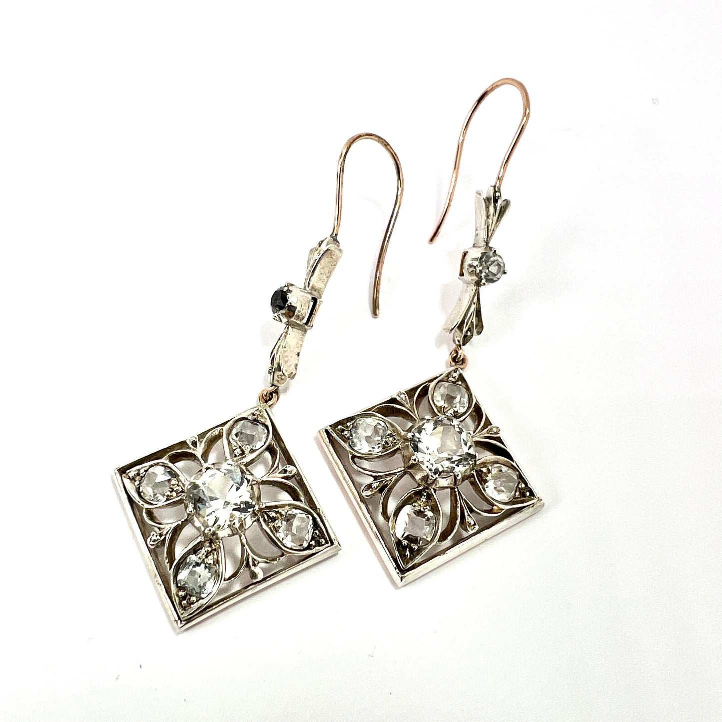 Victorian 9CT Gold and Silver Rock Crystal Drop Earrings