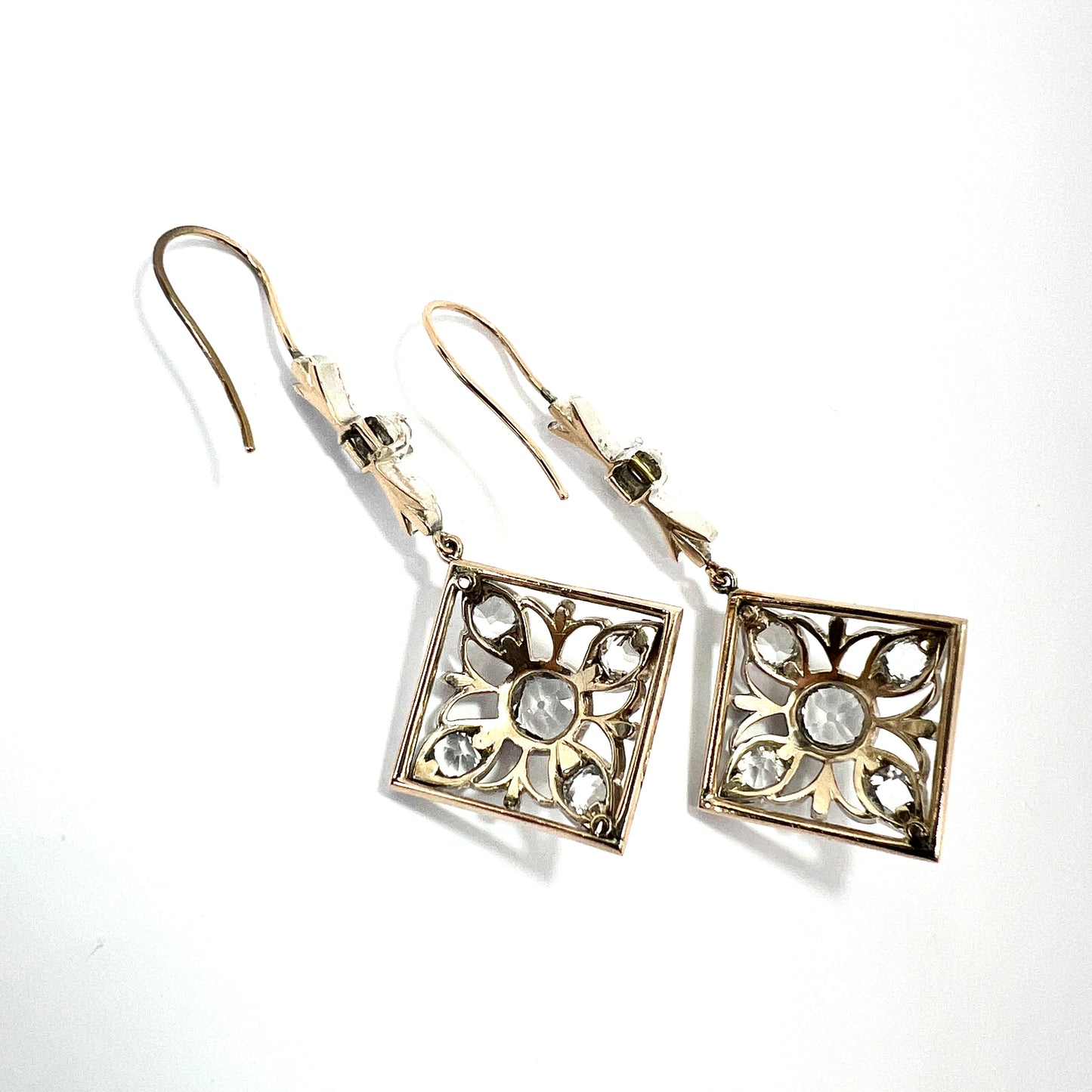 Victorian 9CT Gold and Silver Rock Crystal Drop Earrings