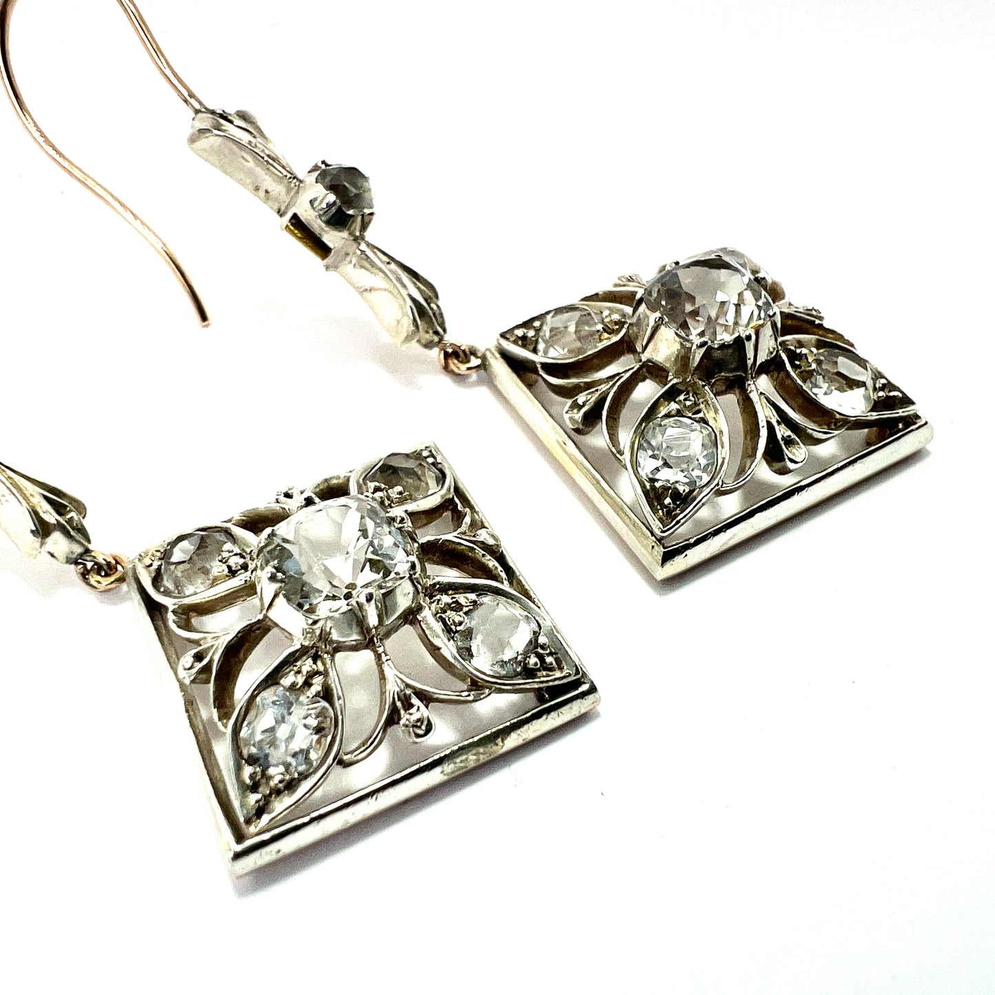 Victorian 9CT Gold and Silver Rock Crystal Drop Earrings