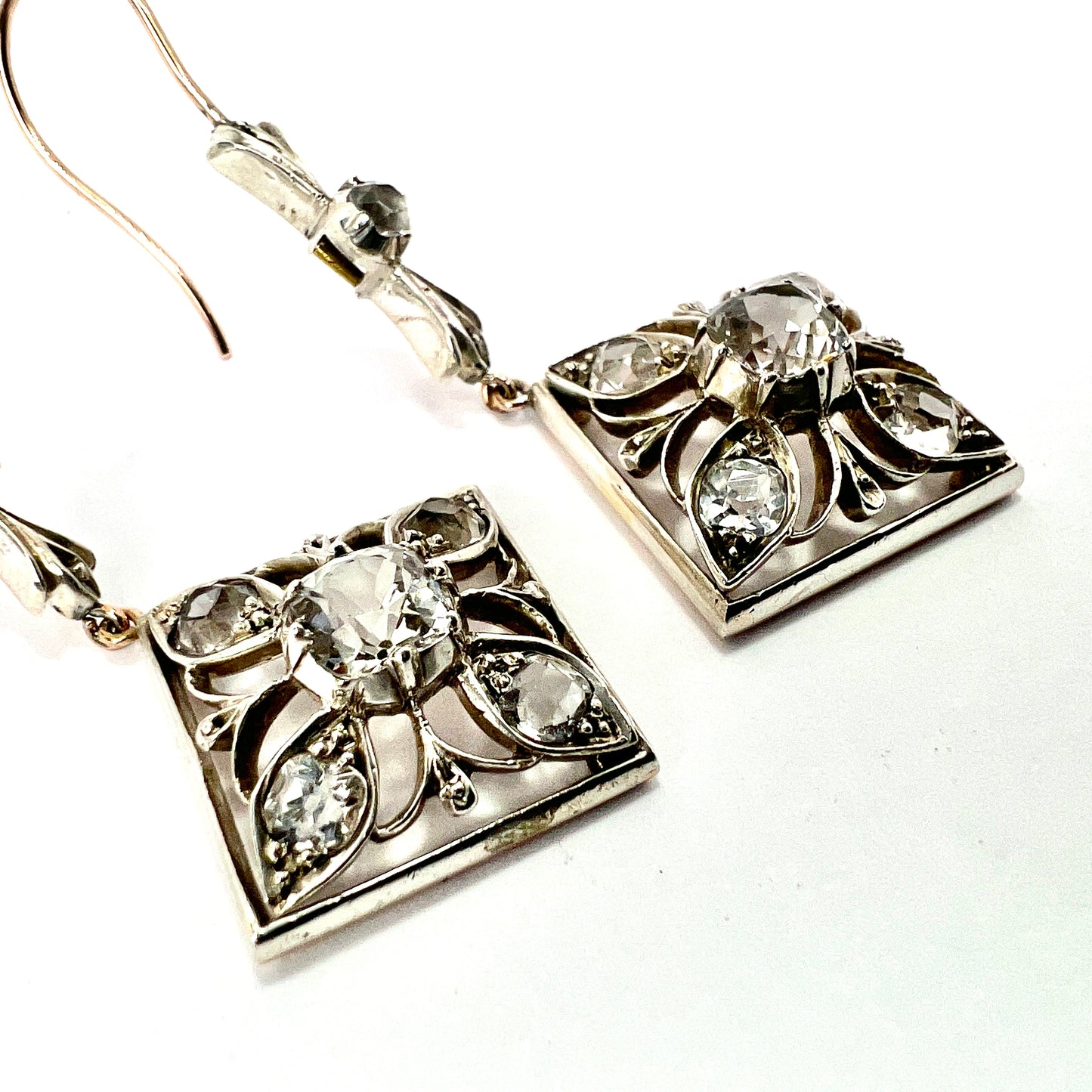 Victorian 9CT Gold and Silver Rock Crystal Drop Earrings