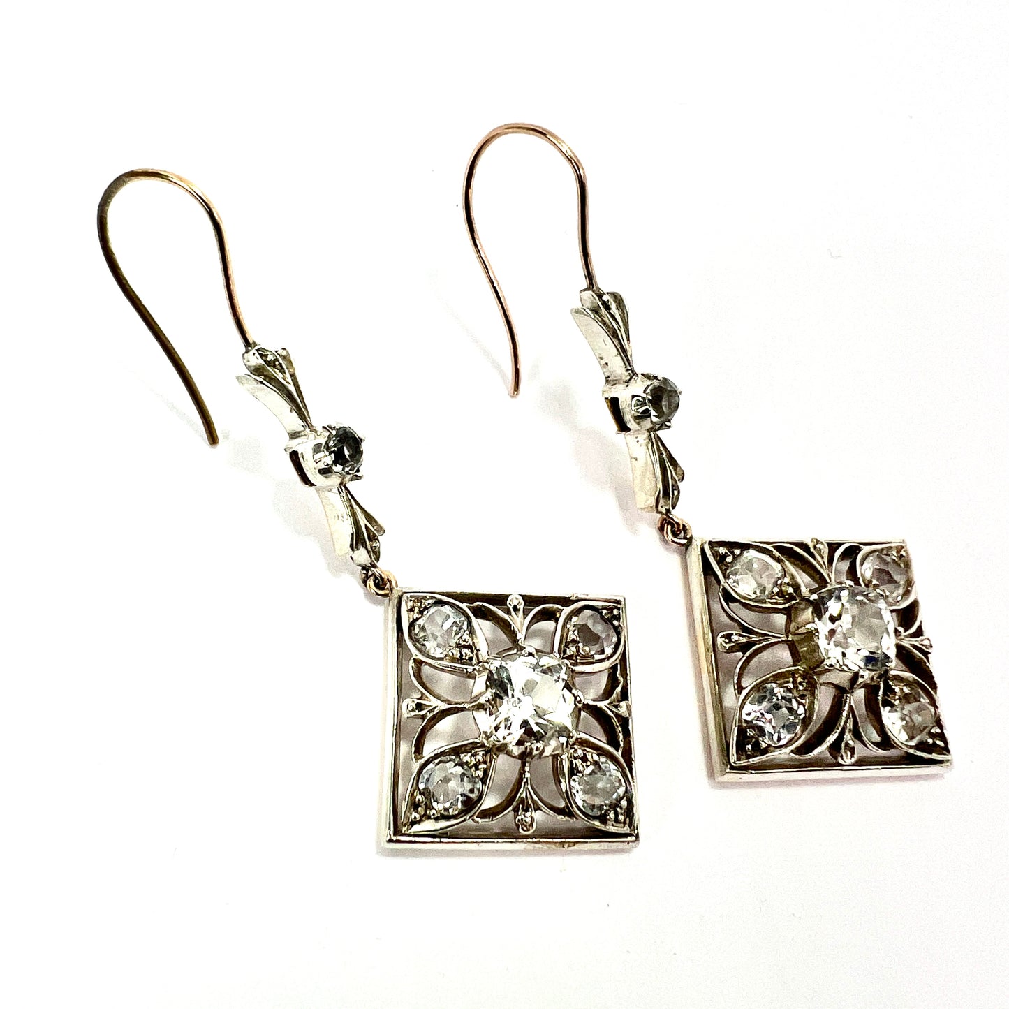 Victorian 9CT Gold and Silver Rock Crystal Drop Earrings