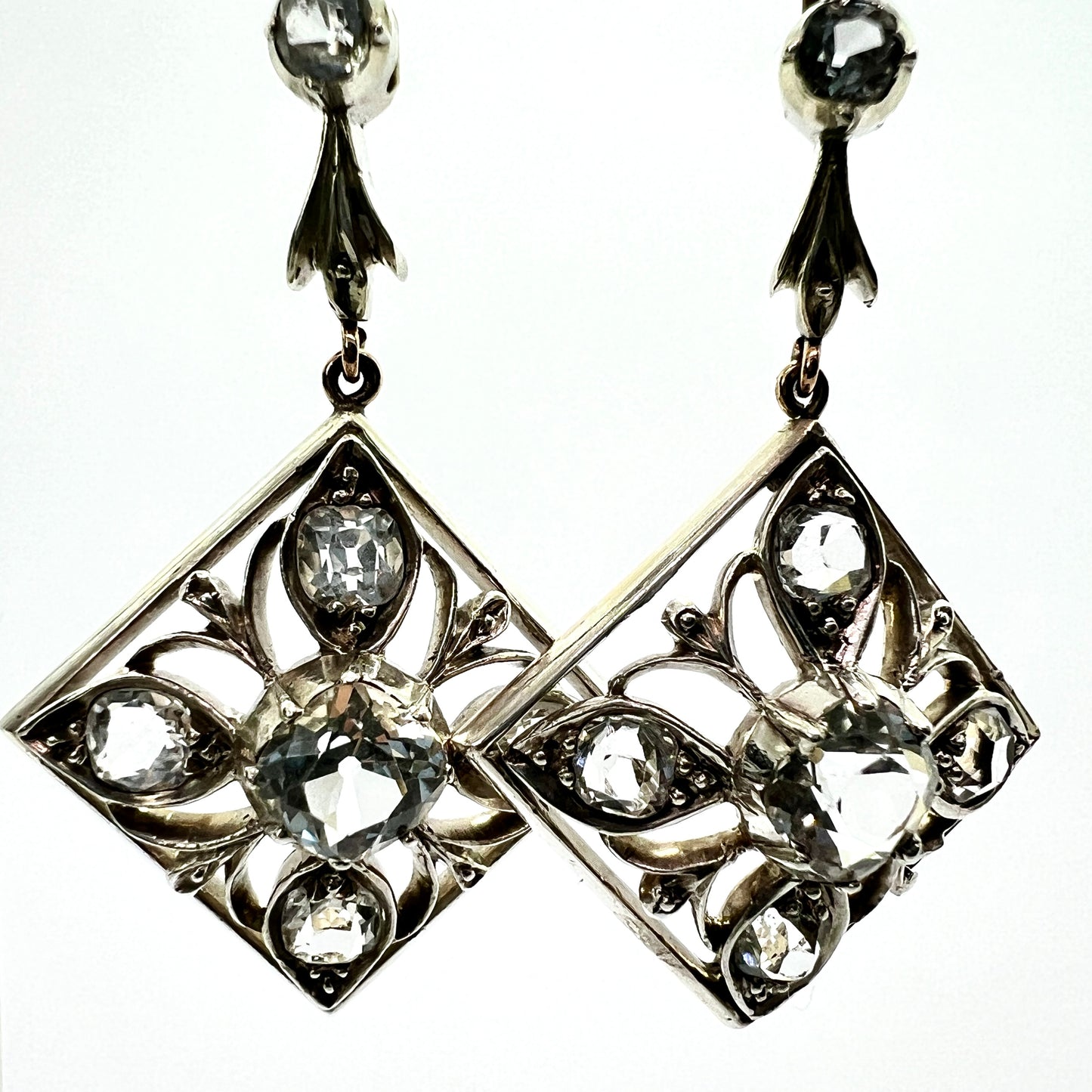 Victorian 9CT Gold and Silver Rock Crystal Drop Earrings