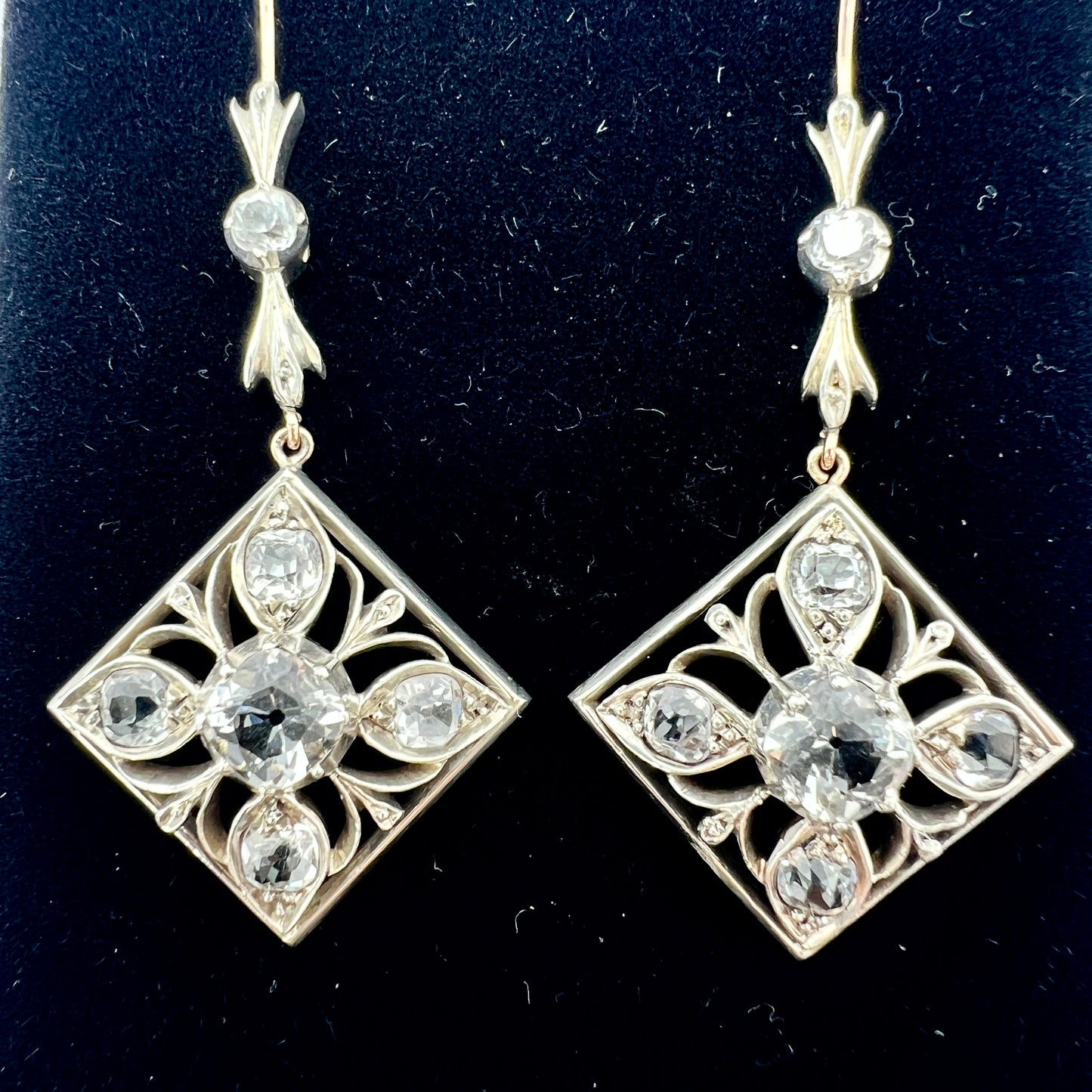 Victorian 9CT Gold and Silver Rock Crystal Drop Earrings