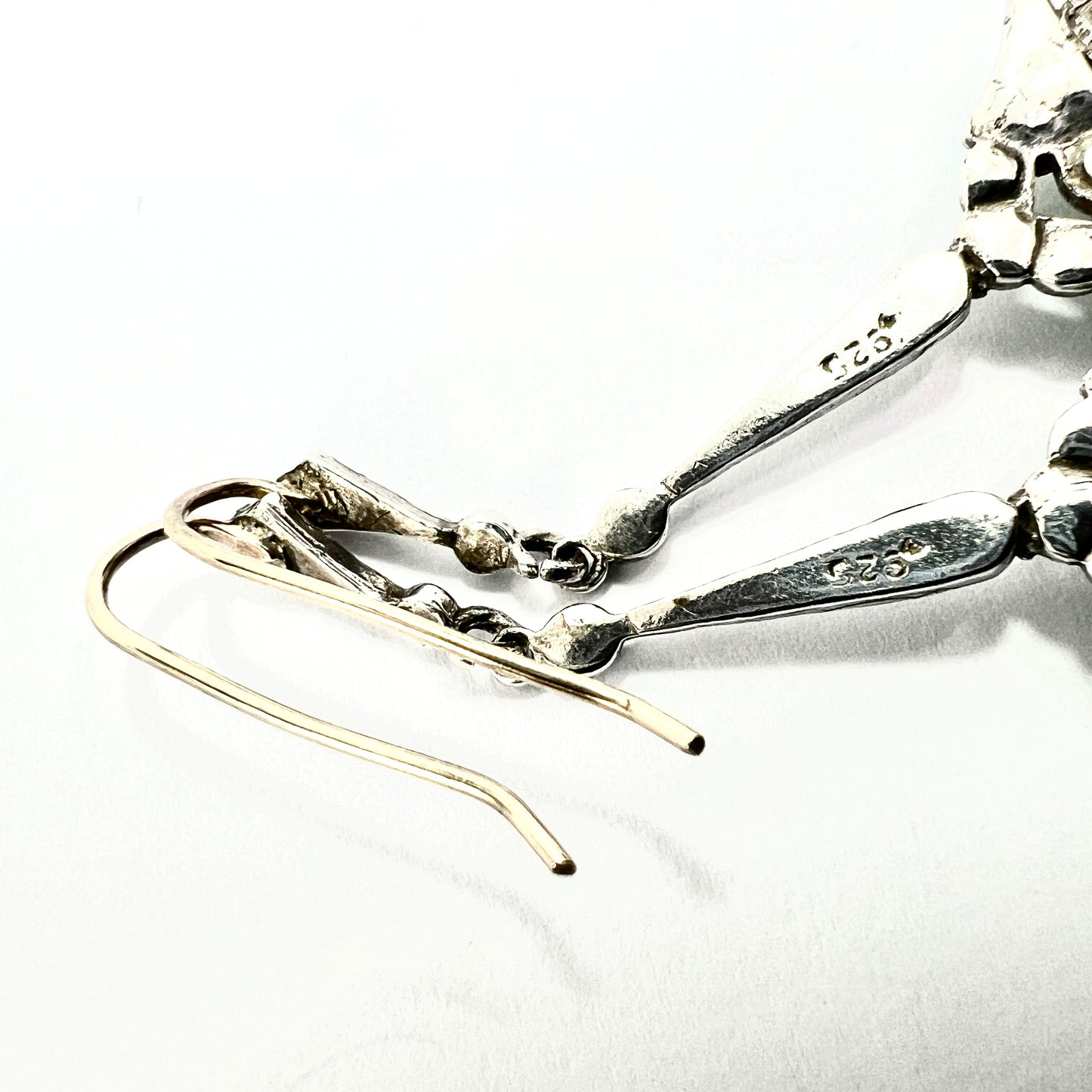 Art Deco 9CT Gold and Silver Green Pressed Glass Earrings