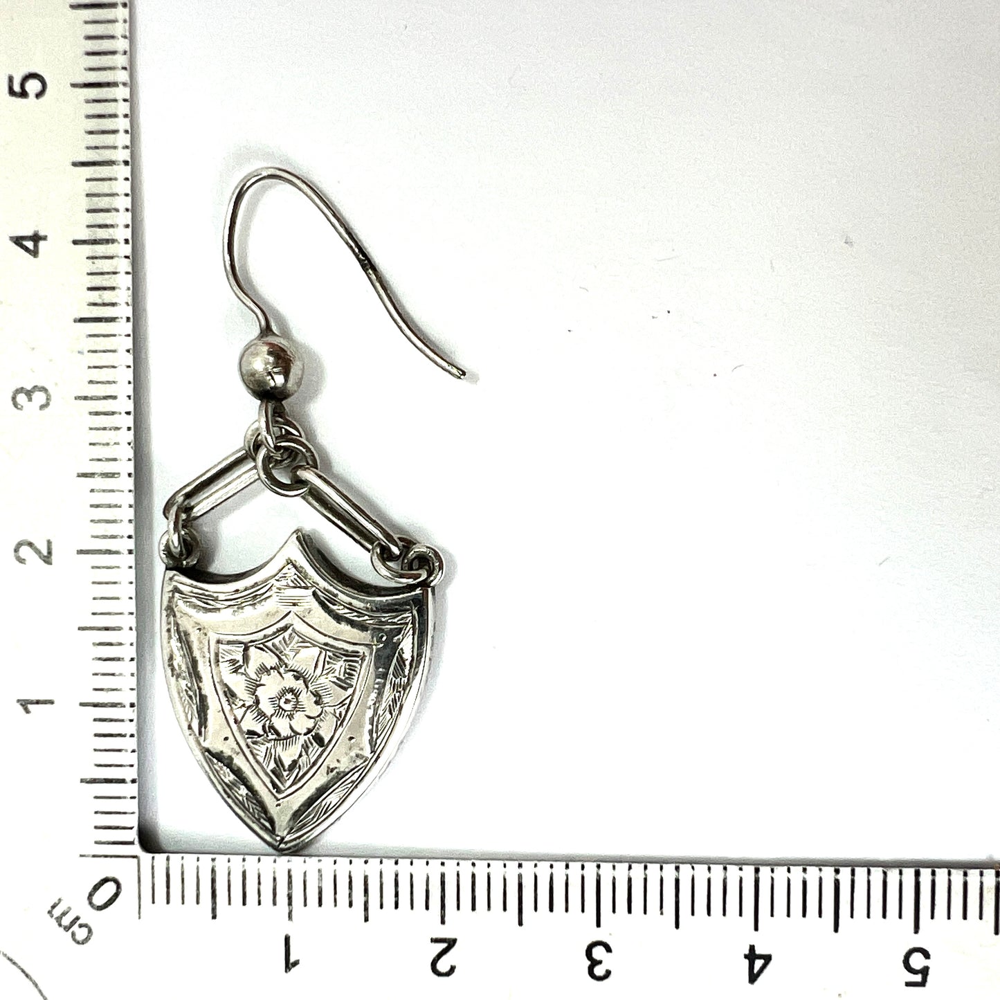 Rare Large Victorian Silver Shield Drop Earrings