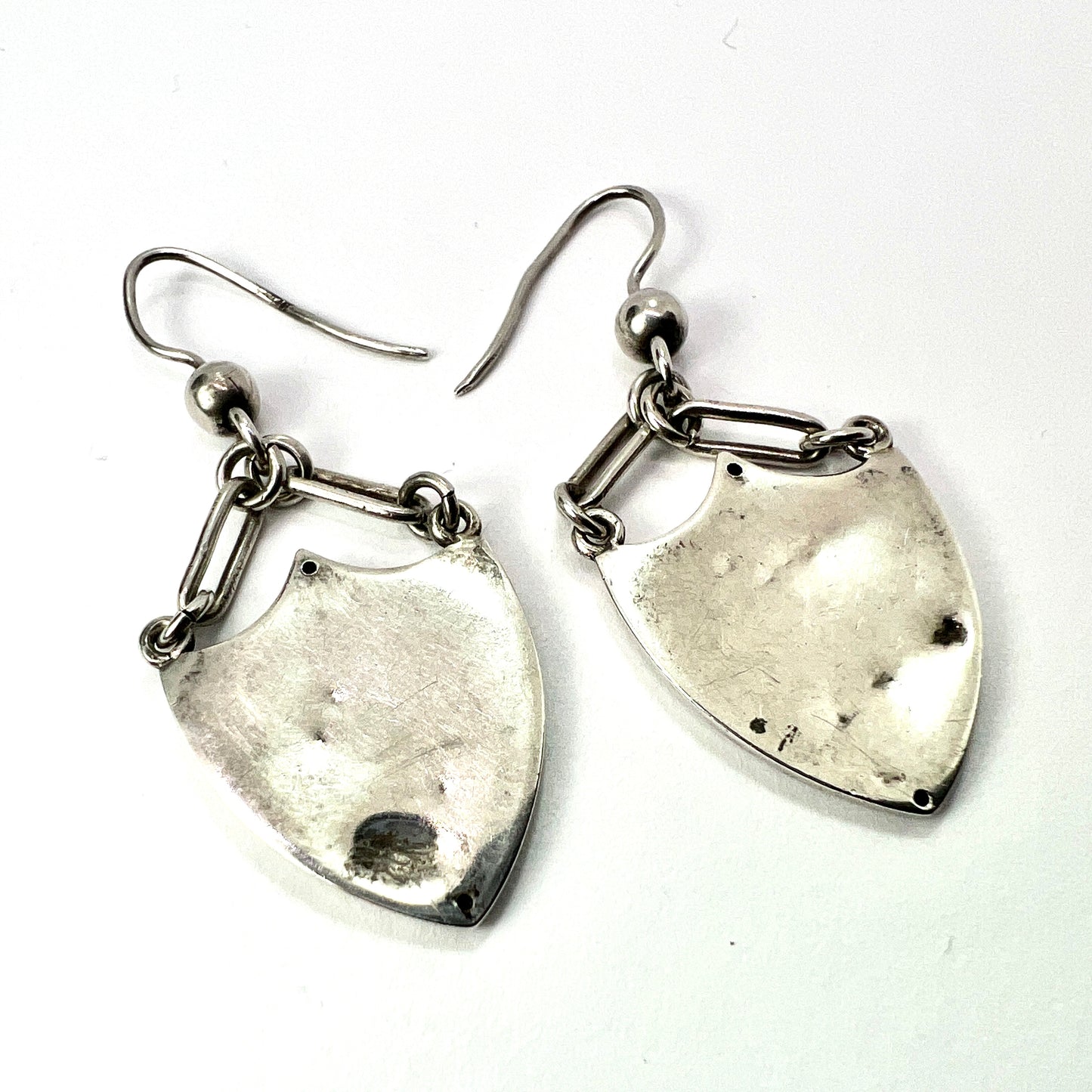 Rare Large Victorian Silver Shield Drop Earrings