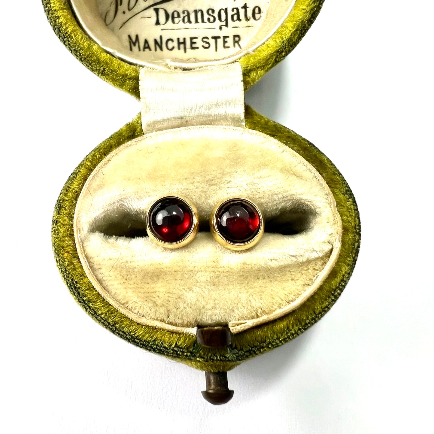 9CT Gold Garnet Cabochon Stud Earrings