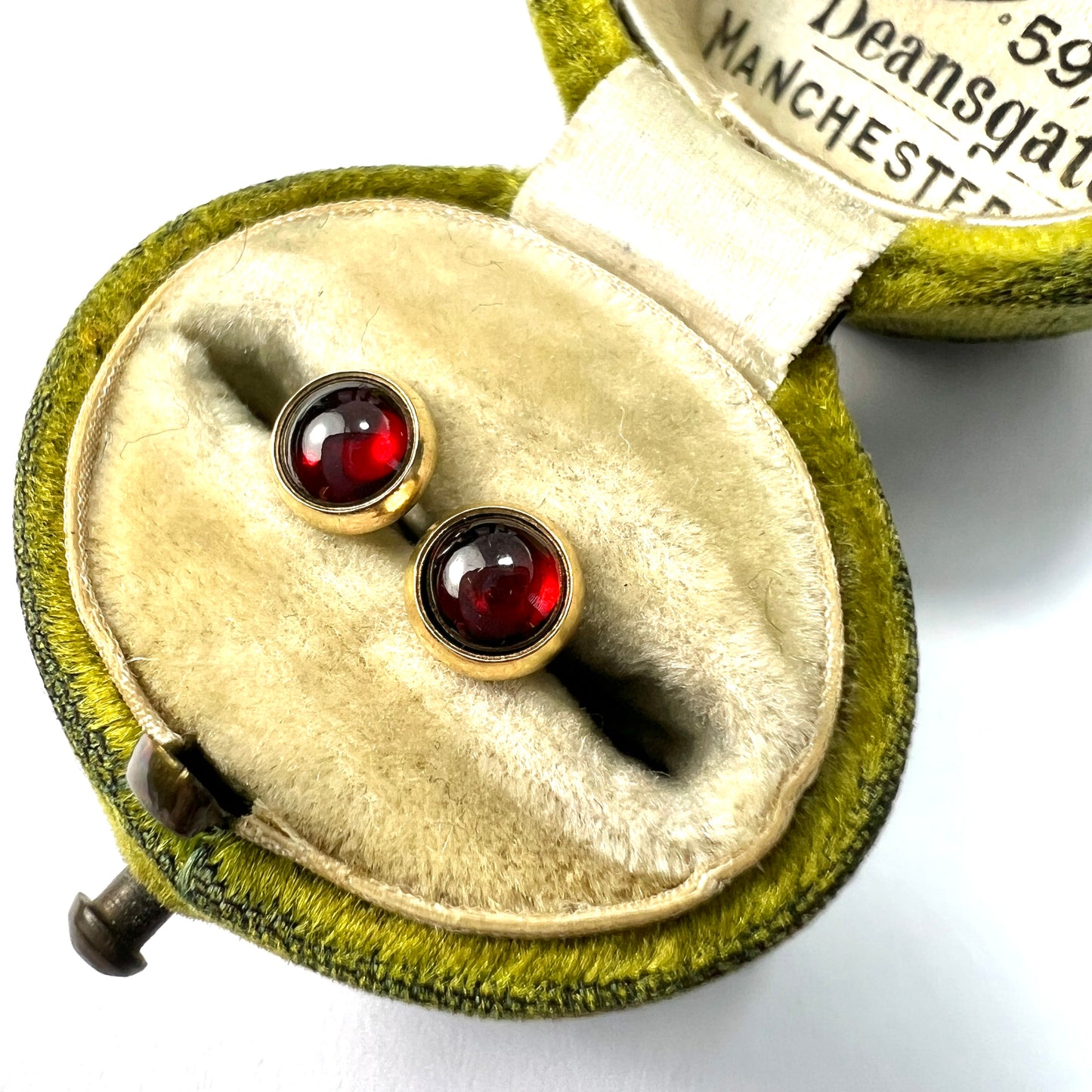 9CT Gold Garnet Cabochon Stud Earrings